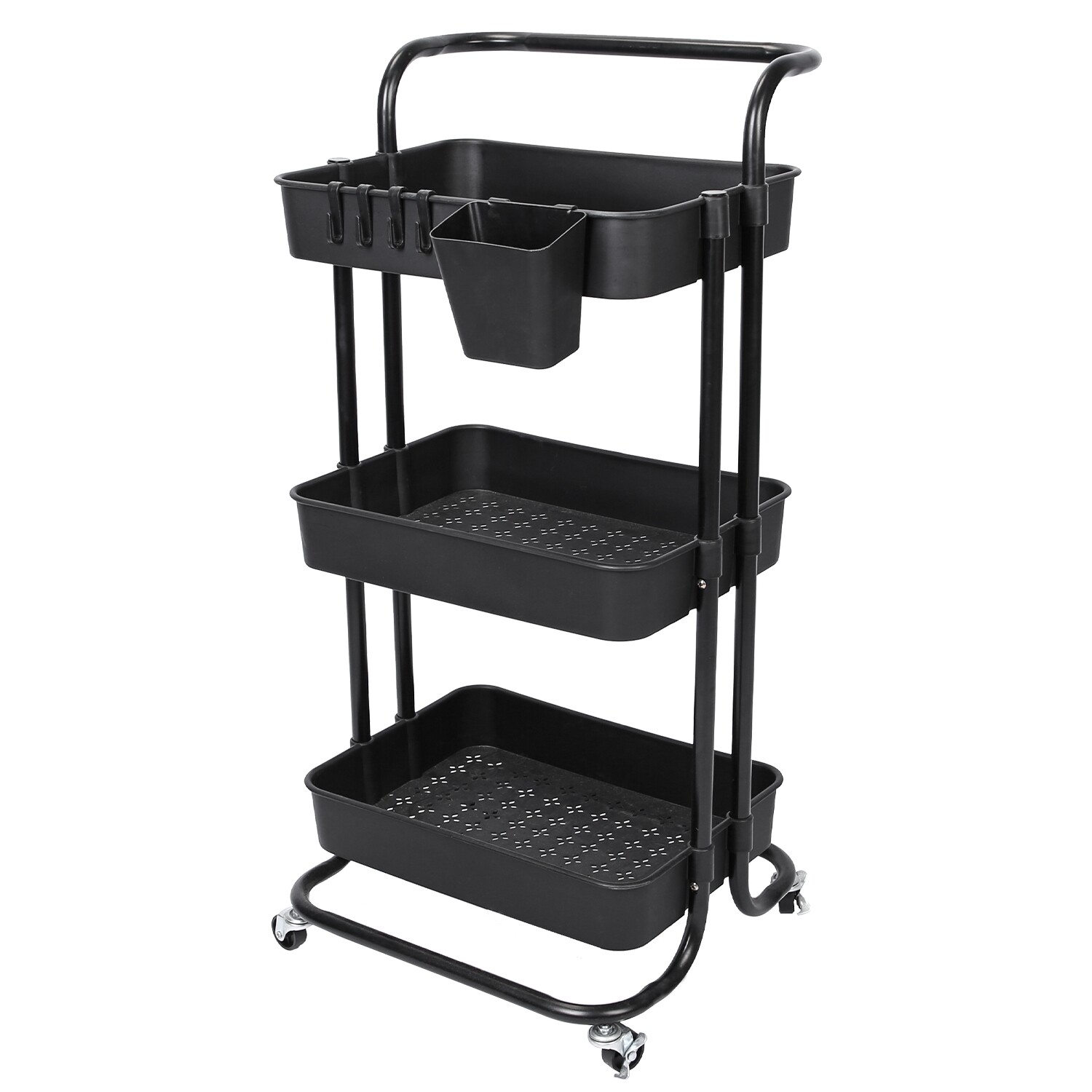 3 Tier Rolling Utility Cart Movable Storage Organizer w/ Baskets Lockable Wheels