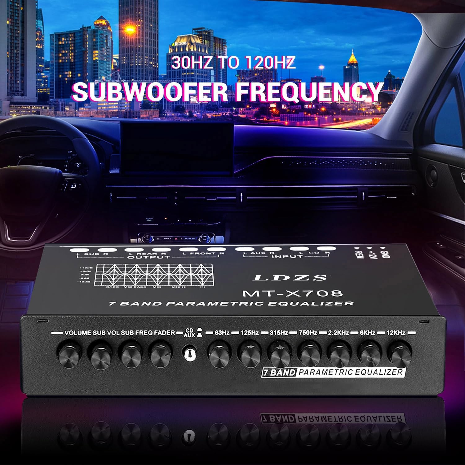 7-Band Car Audio Equalizer, Adjustable 7 Bands EQ Car Amplifier Graphic Equalize
