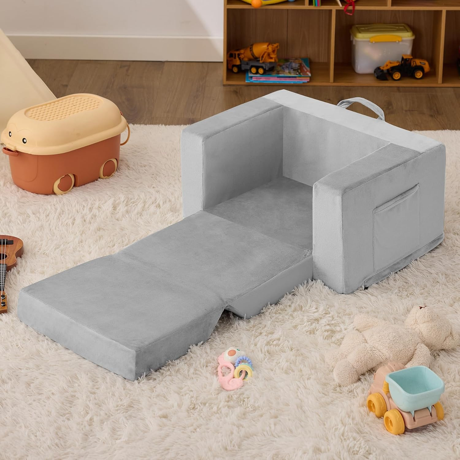 Kids Couch, 2-In-1 Toddler Chair Comfy 1-3 Years Old, Convertible Kids Chair, To