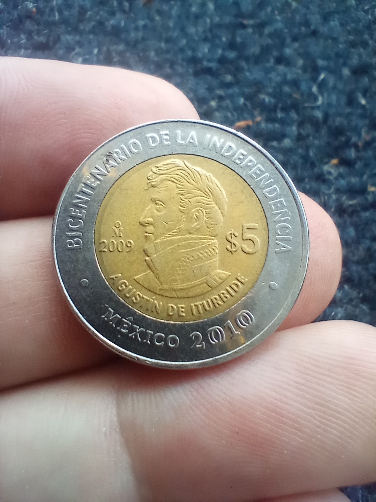 MEXICO 5 PESOS 2009 Coin. 1 YEAR TYPE, AGUSTÍN, BICENTENARY Of Independence