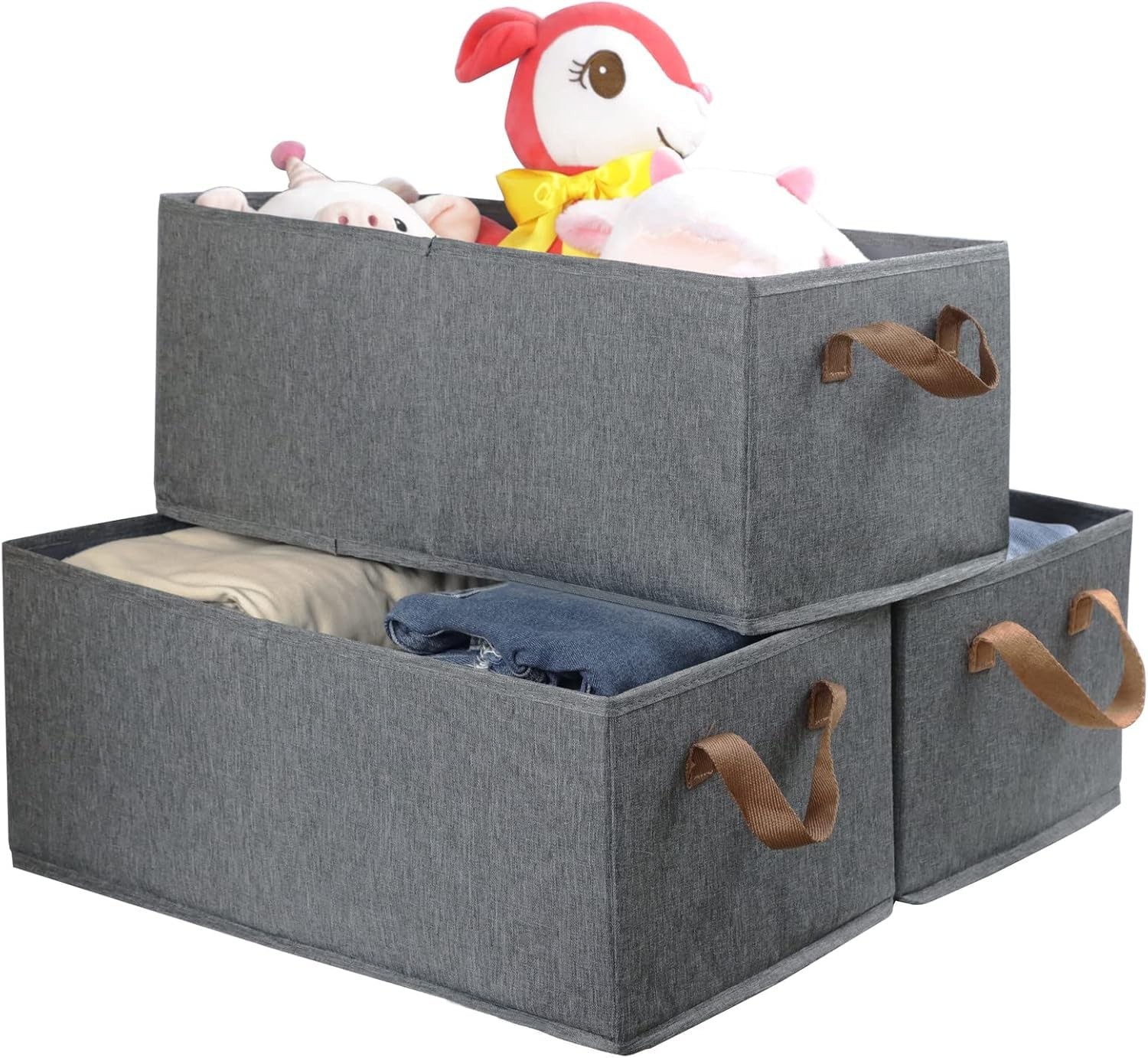Pack of 3 Large Capacity Storage Bins Closet Organizer System, Sturdy Foldabl...