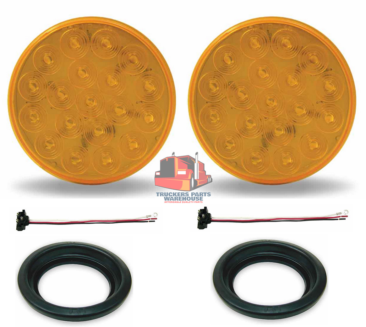 4" Amber Round LED Turn Signal & Marker Light 19 Diodes Set of 2 Truck Trailer