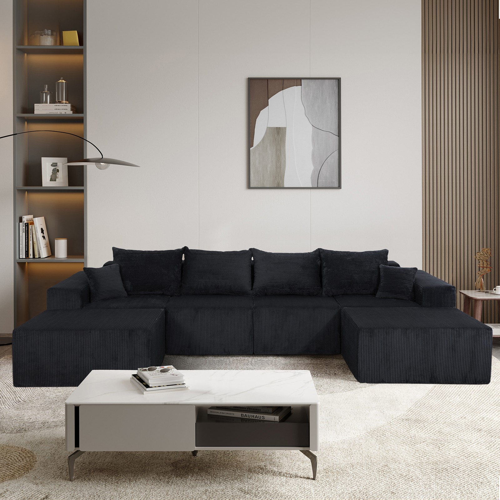 (Old SKU:W3163S00040)6-Piece Modular U-Shaped Sectional Sofa in Black, Convertib
