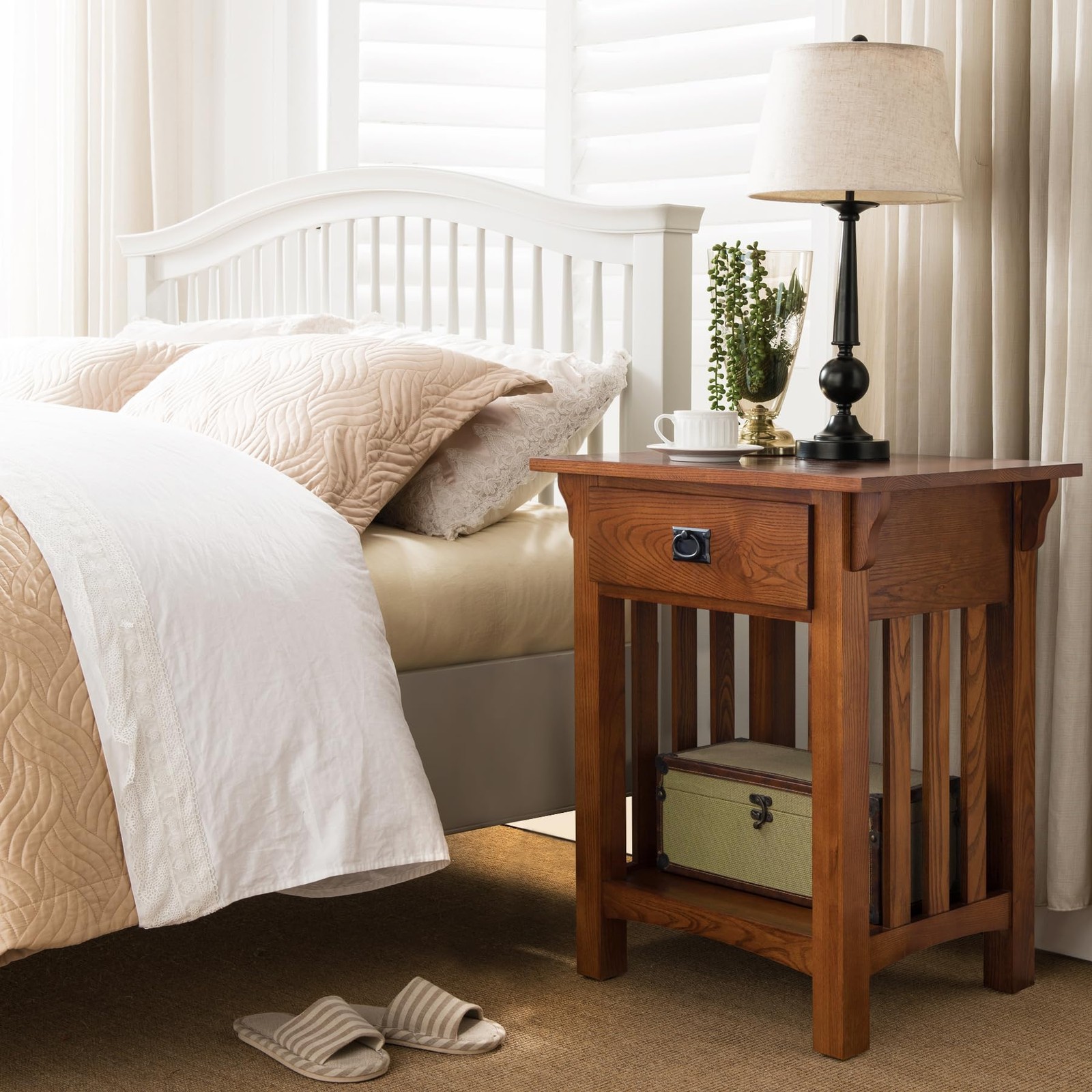 Mission Impeccable Nightstand, Solid Wood, 1 Storage Drawer, Additional Secre...