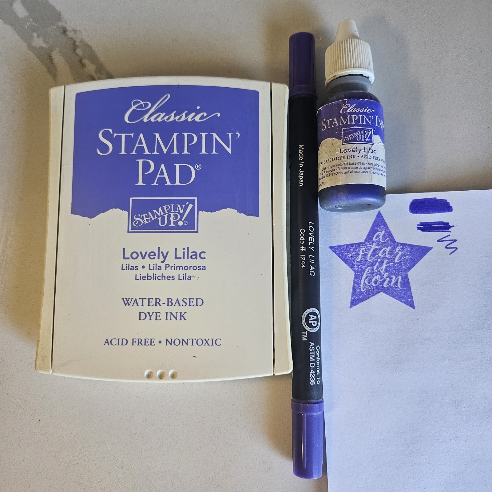 Stampin' Up! Retired Lovely Lilac Classic Ink Pad, Pen, And Reinker Ink Refill