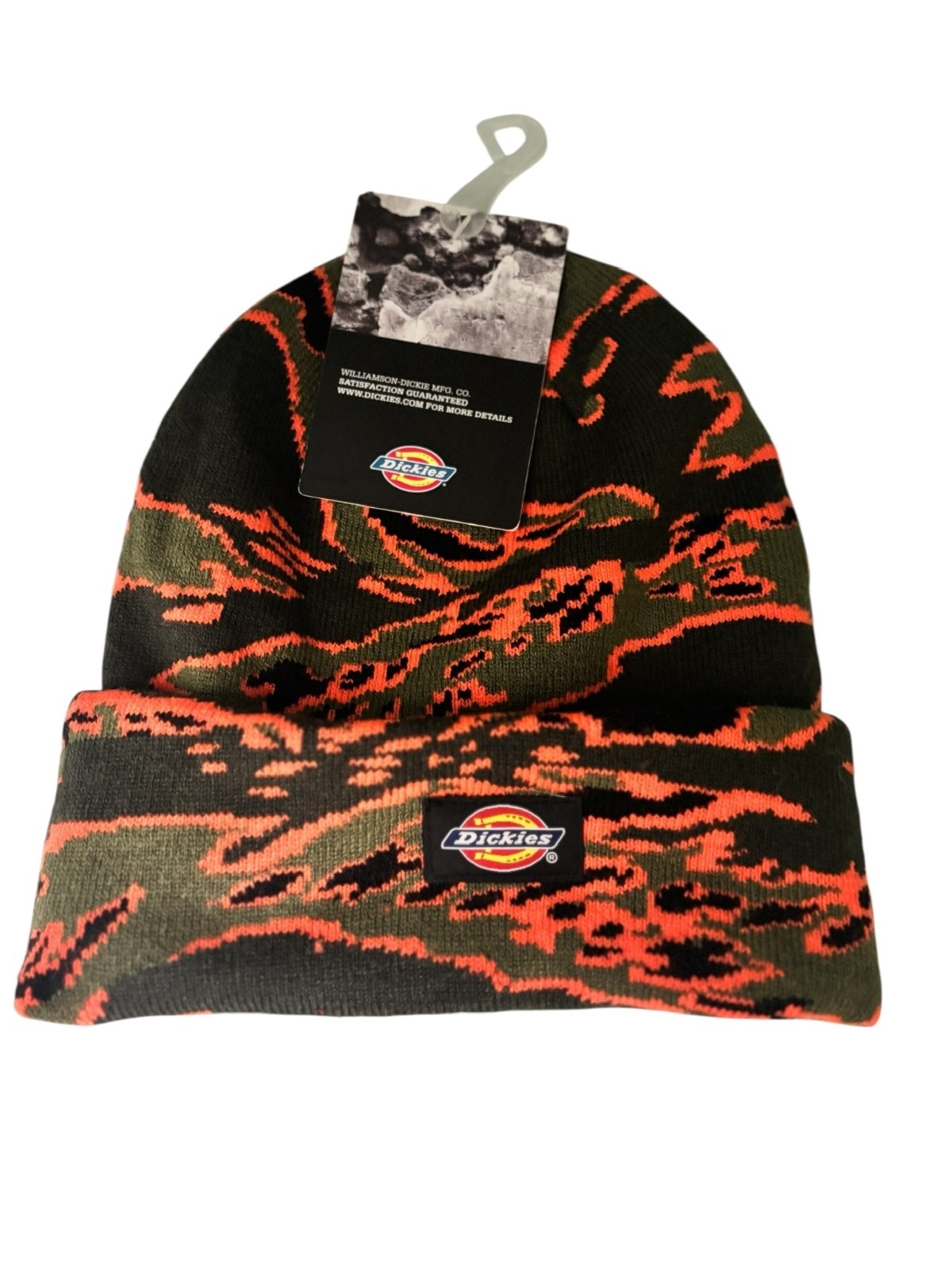 Dickies mens double lined insulated winter orange & green camo cuffed beanie new