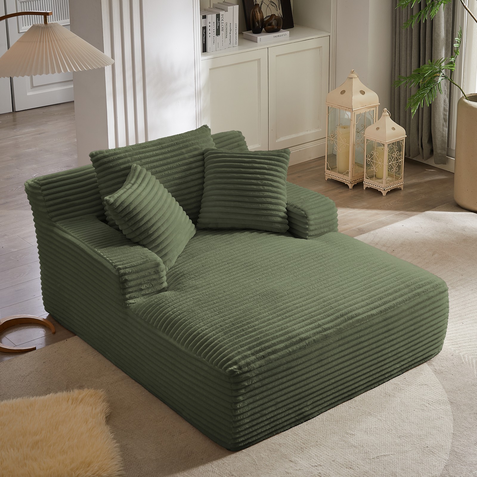 Oversized Chaise Lounge Chair Corduroy Upholstered Sofa Bed Sleeper Couch Green
