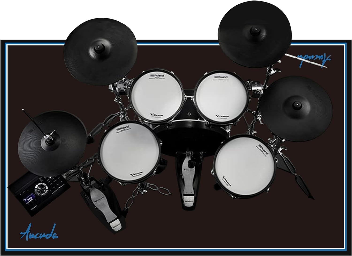 Aucuda Drum Rug 4x4ft Mat Outdoor, 4' x (Rectangular), Blue Borders