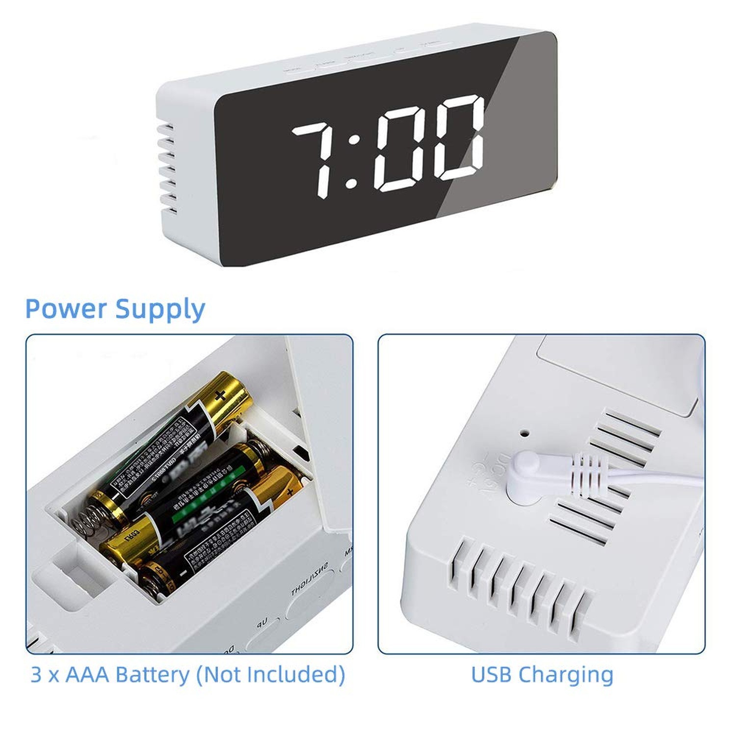 ThreeH LED Mirror Desk Clock with Snooze Function Temperature Display Digital...