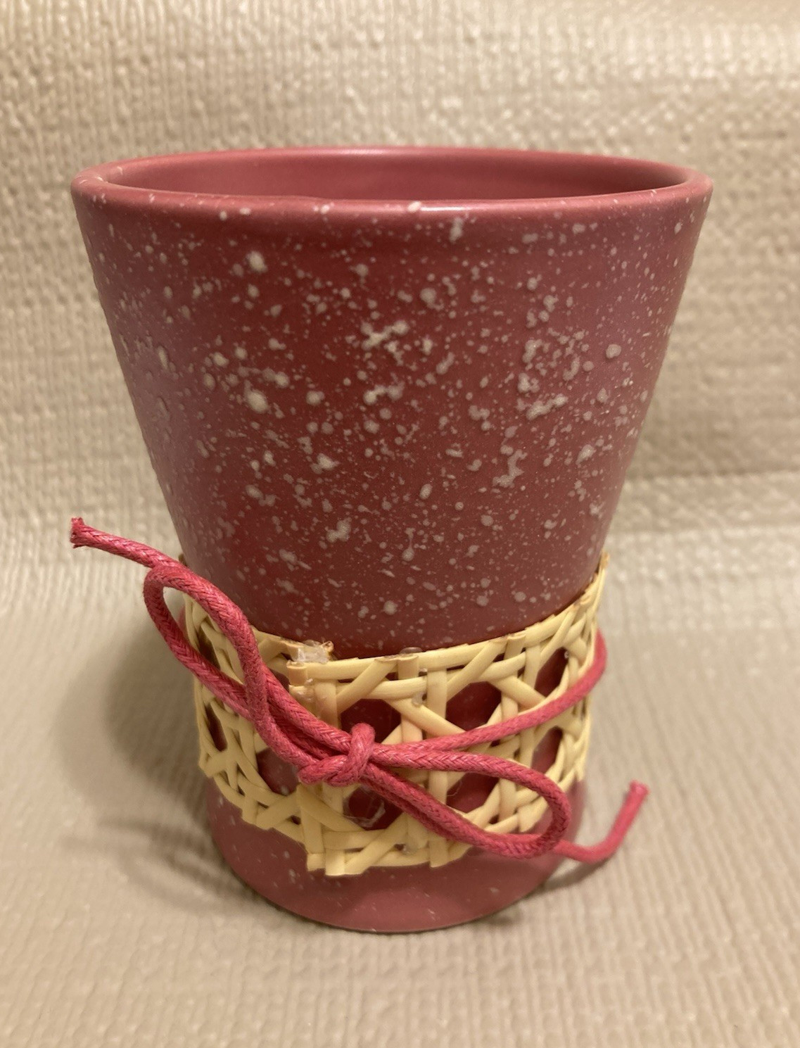 4"H Small Planter Flower Pot Pink Rose White Speckles String Bow