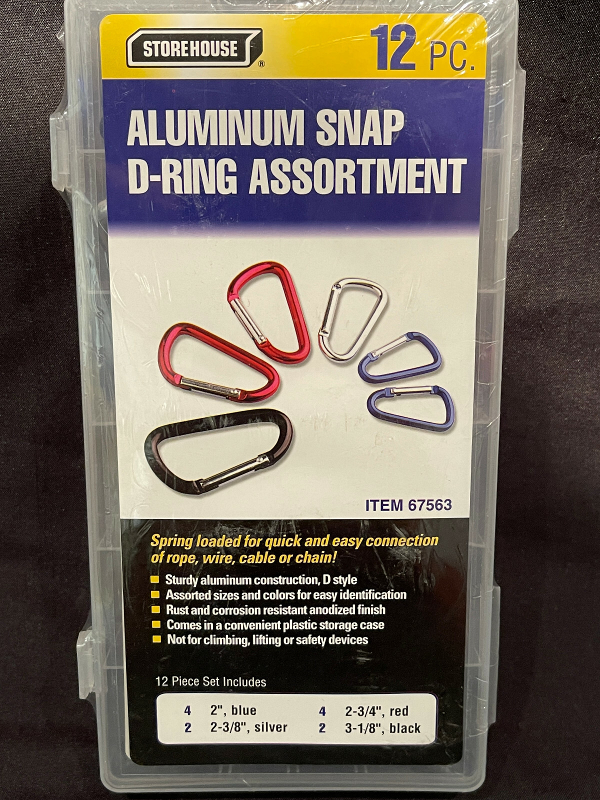 12pc Aluminum Carabiner D-Ring Key Chain Spring Snap Clip Hook Color Assortment