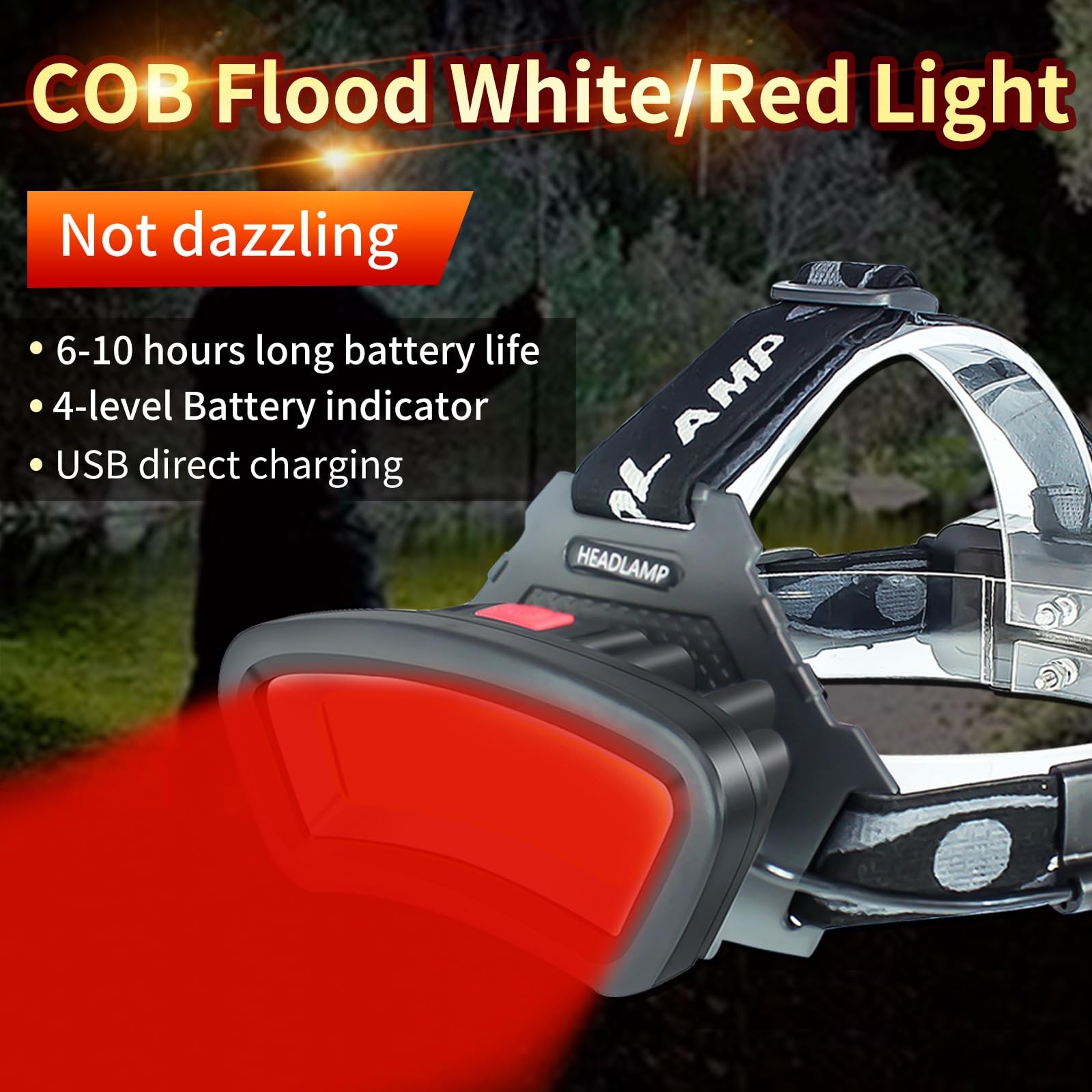 DARKBEAM Hard hat Headlamp COB LED Floodlight with Red Light USB Rechargeable...
