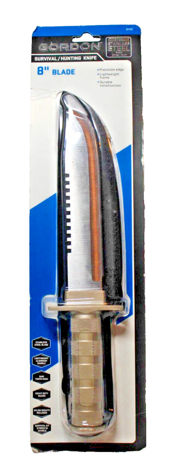 8" Survival/Hunting Knife:Sewing Kit/Fishing Line/Hook/Compass/Matches/Flint NEW