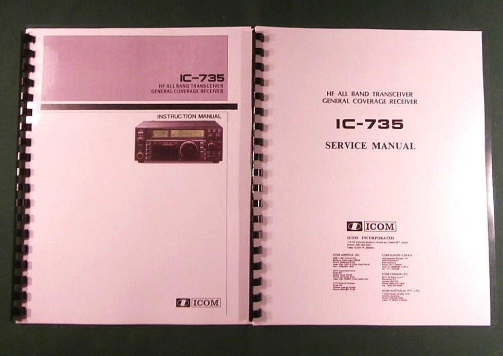 Icom IC-735 Instruction & Service Manuals: 11" X 32" Schematics & Plastic Covers