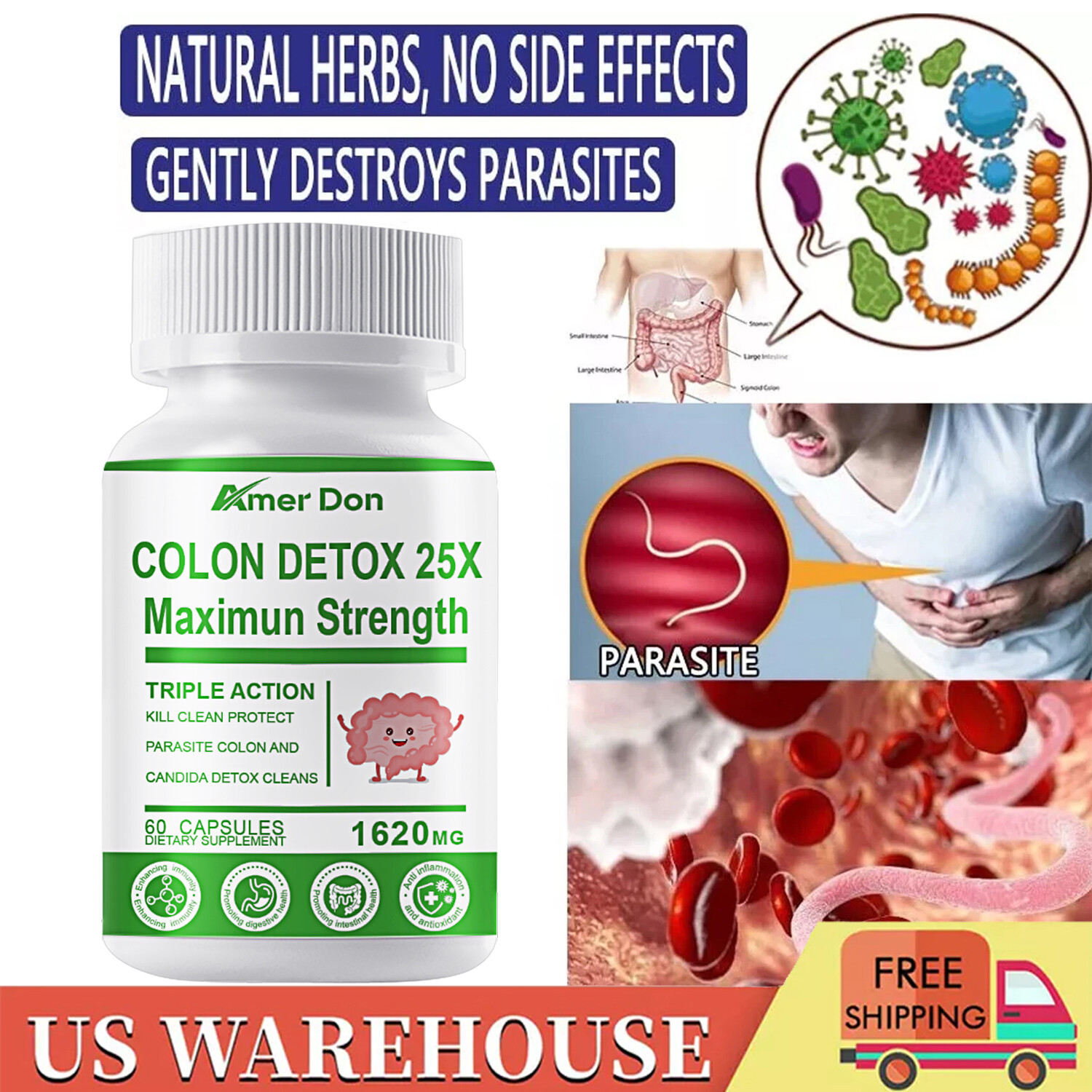 NEW 60 Parasite Cleanse DETOX Liver Colon Yeast Blood Support COLON CLEANSER TEA