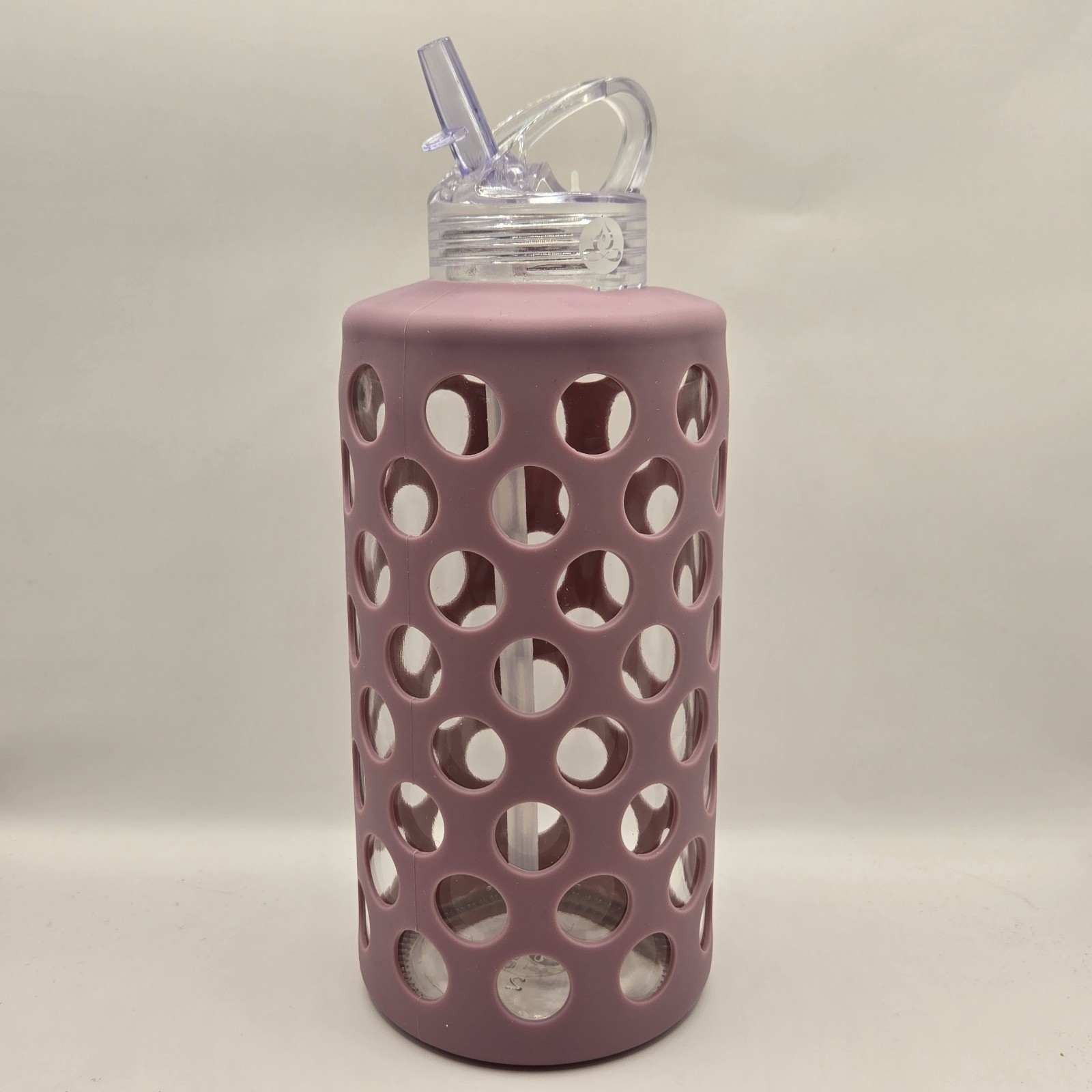 Apana Glass Water Bottle 1 Liter 33oz With Pink Silicone Polka Dot Insulator