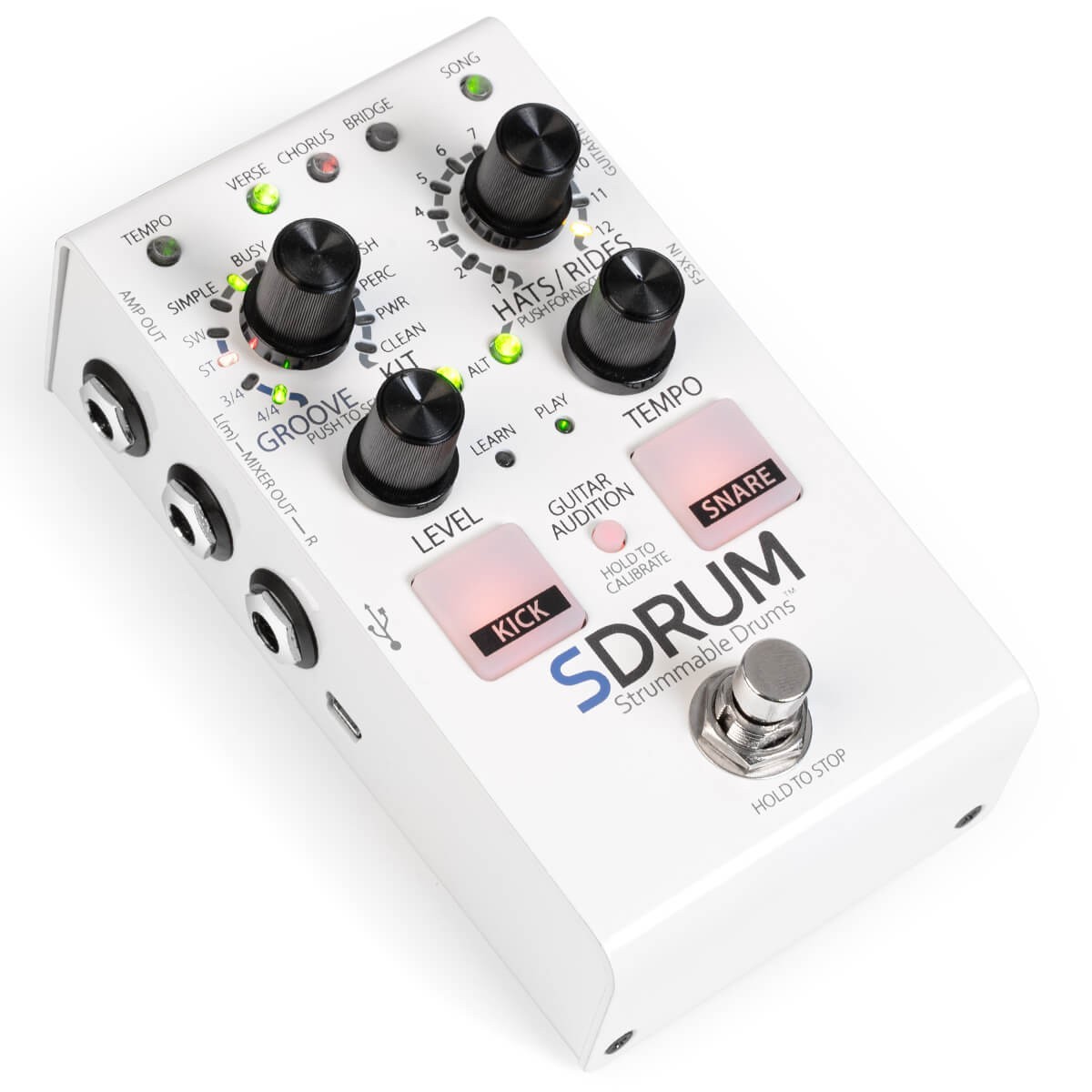Digitech SDRUM Strummable Drum Pedal + DigiTech FS3X Footswitch & 2 Patch Cables