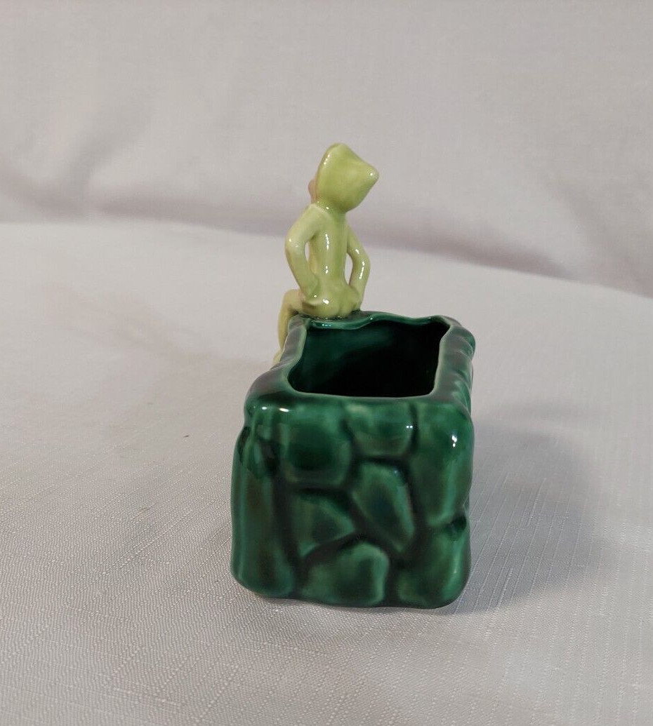 Adorable Vintage Green Pixie Elf Figurine Planter Container