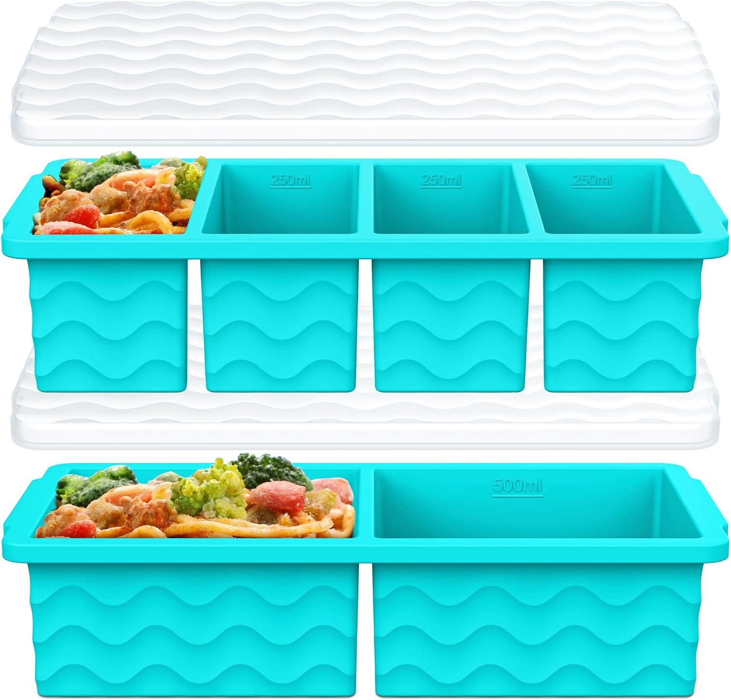 Silicone Freezer Trays with Lid 1 Cup 2 Cup for Soup Meal Prep 2 Pack