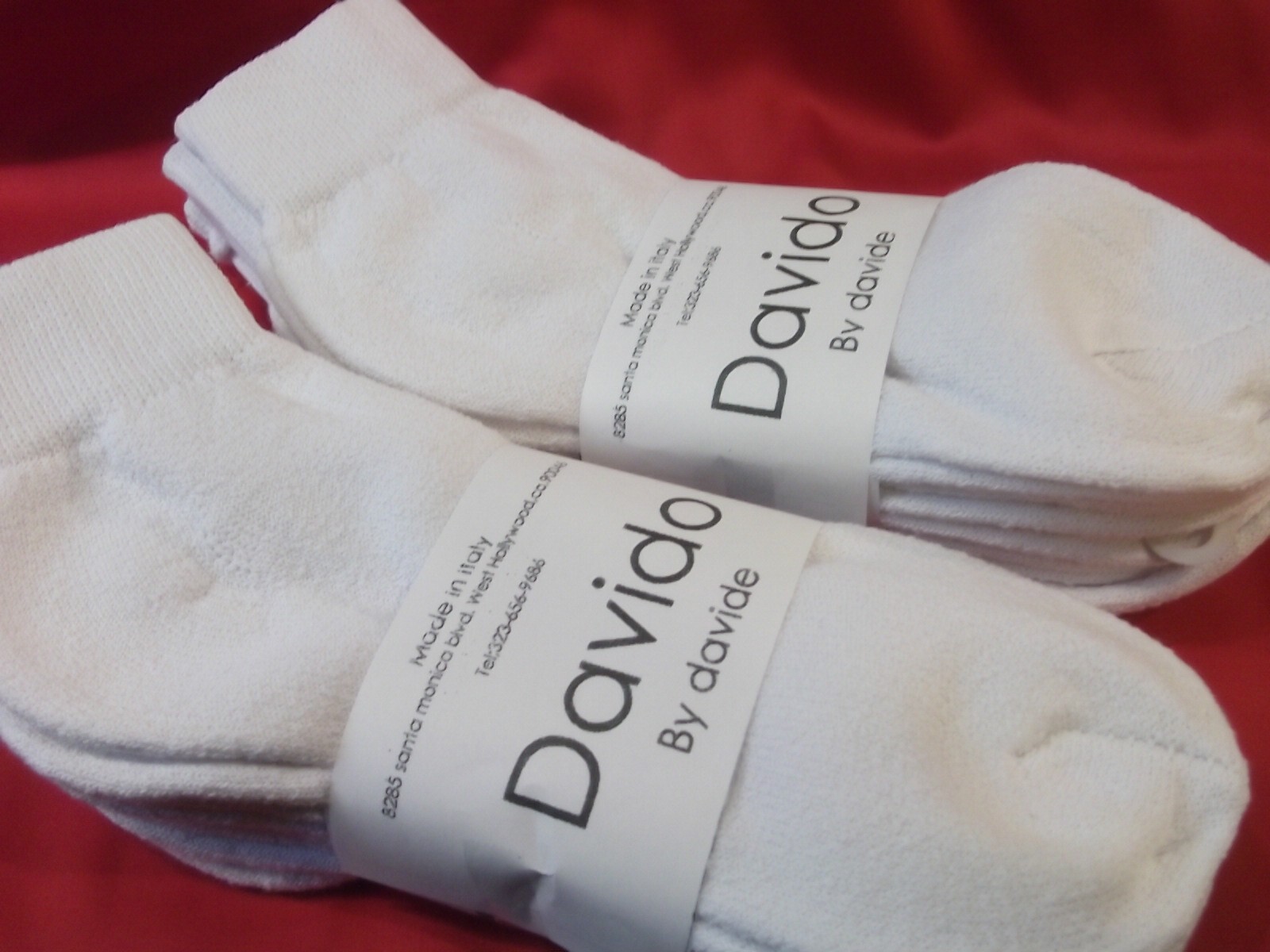 Davido Mens socks ankle / quarter 100% cotton made in Italy 6 pairs white 13-15