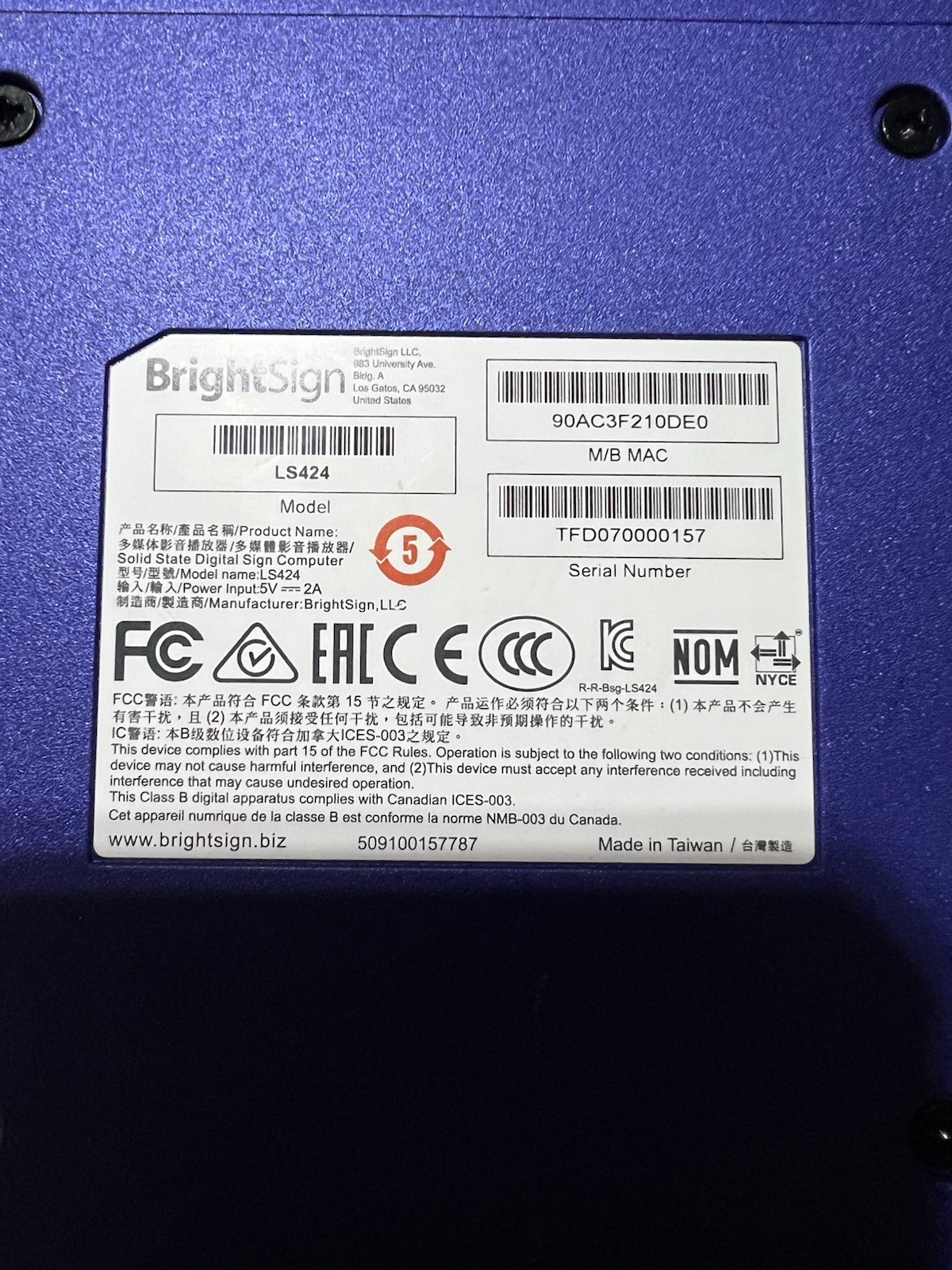 BrightSign LS424 Digital Signage Player