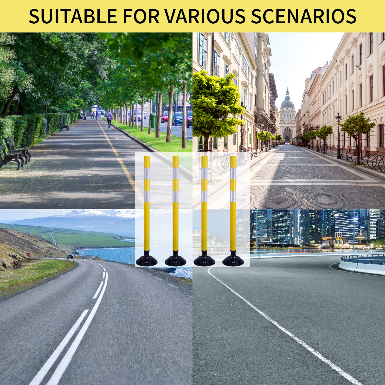 8Pack 36inch Yellow Traffic Delineator Posts High Visibility Reflective Safety