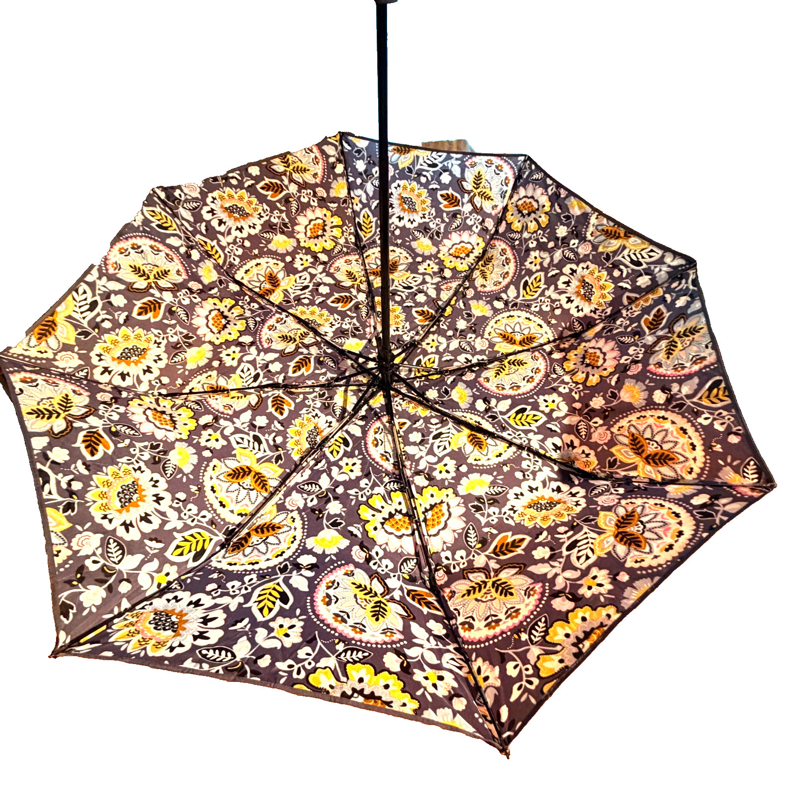 Vera Bradley compact folding umbrella featuring a colorful floral pattern gray