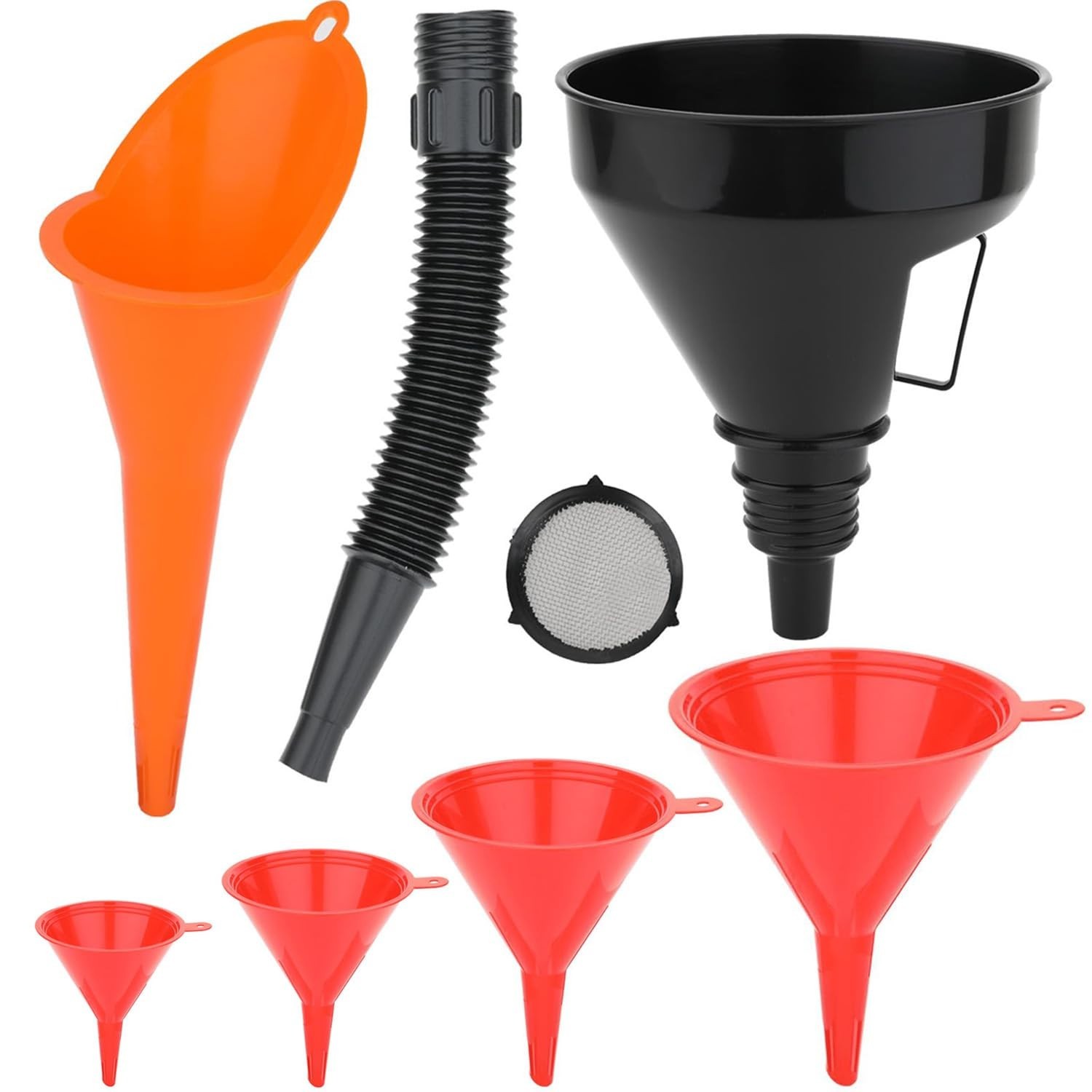 6pc Automotive Oil Funnel Set Flexible Spout Wide Mouth Fuel Coolant Kit