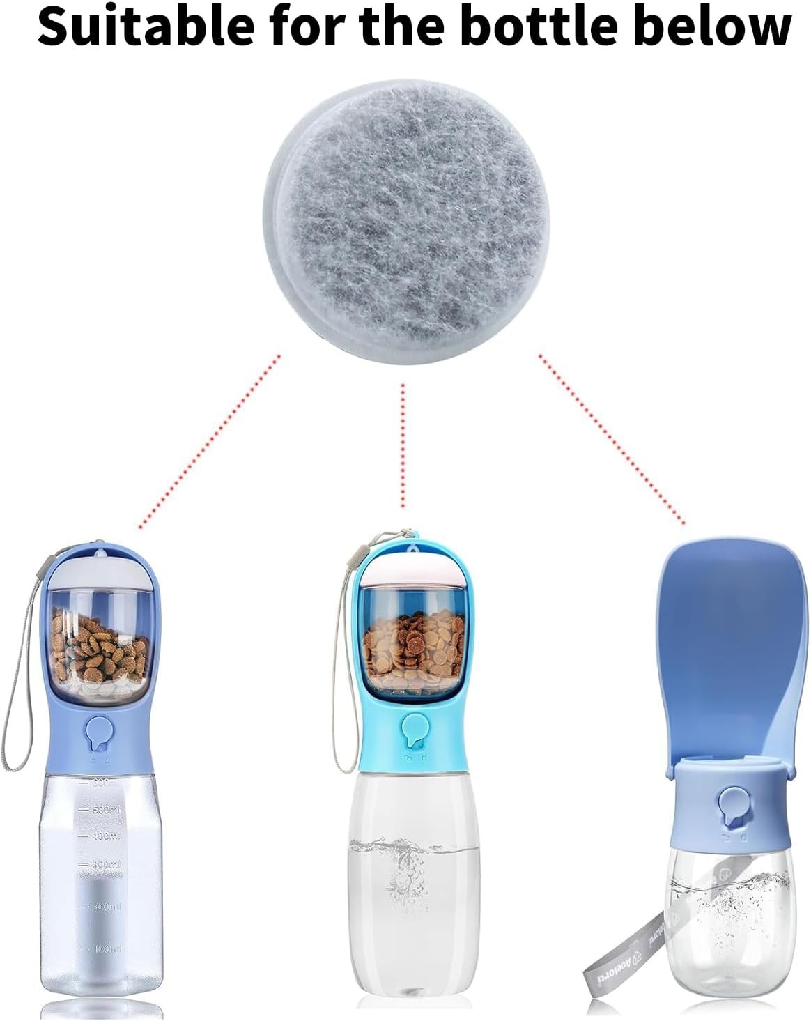 Filter For Dog Water Bottle,Activeted Carbon Element,Change the White