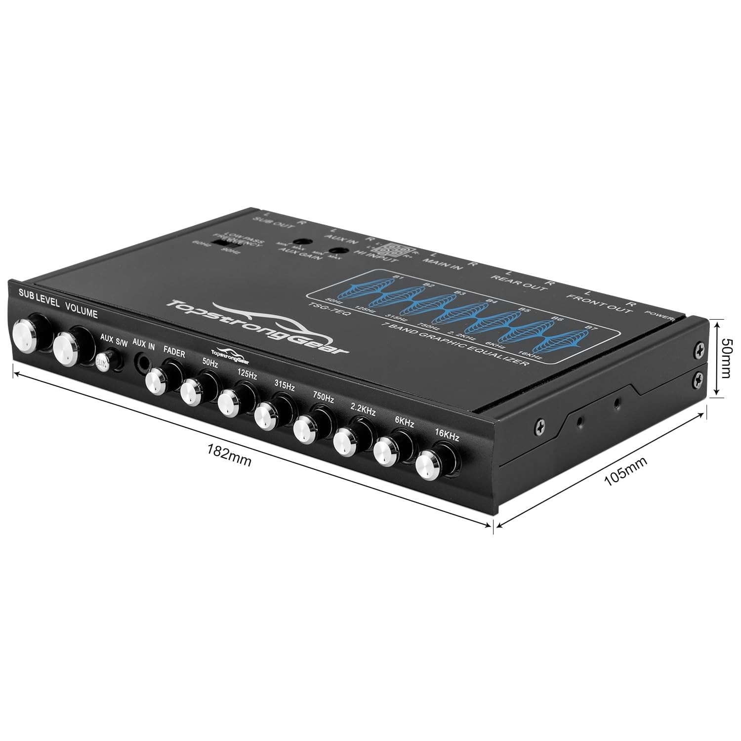 TOPSTRONGGEAR TSG7EQ 7-Band Car Audio Graphic Equalizer with Front Black