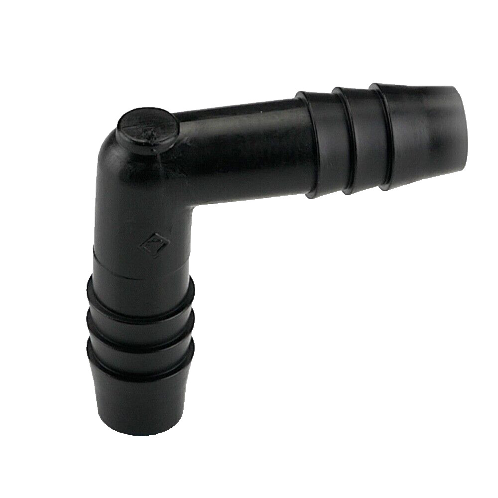 (4) Four 3/8" Hose ID Black HDPE Barbed Plastic Connector Fitting Elbow