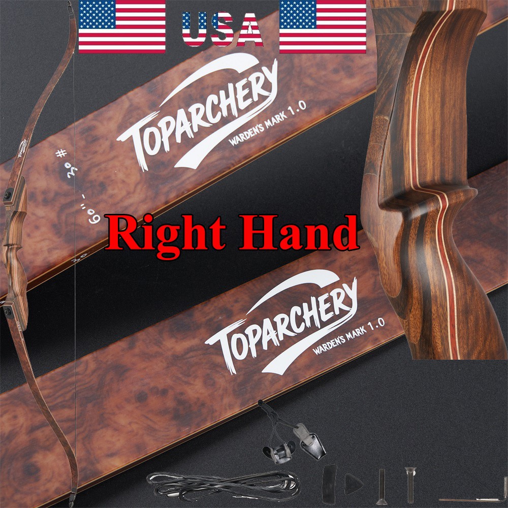 60" Archery Takedown Recurve Bow 25-50lbs RH Wooden Limbs Hunting WARDEN'S MARK