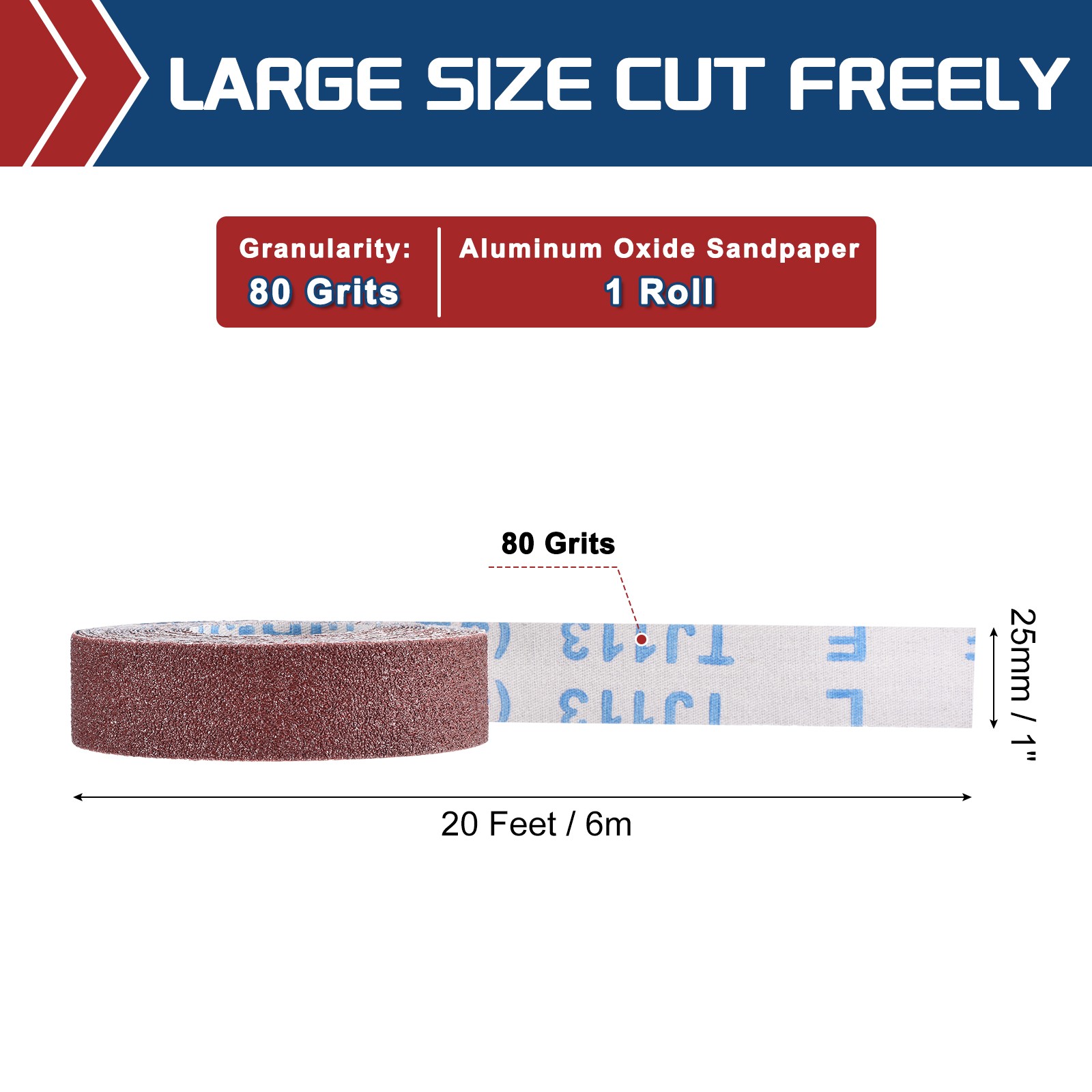Sandpaper Roll - [1 Inch x 20 Feet 80 Grits] Aluminum Oxide for Metal Auto