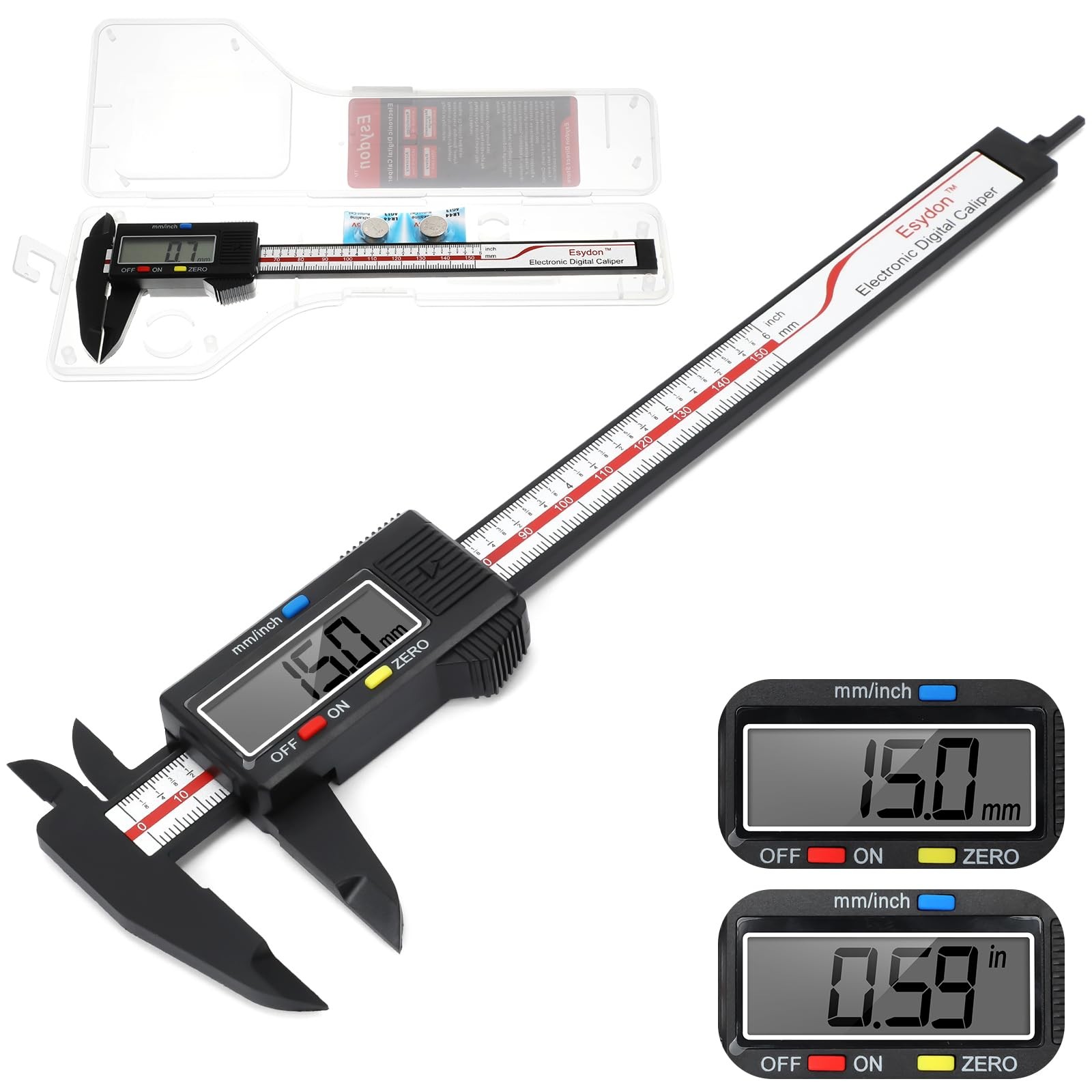 Digital Caliper 6 inch Electronic Measuring Tool LCD Screen Inch MM Conversion