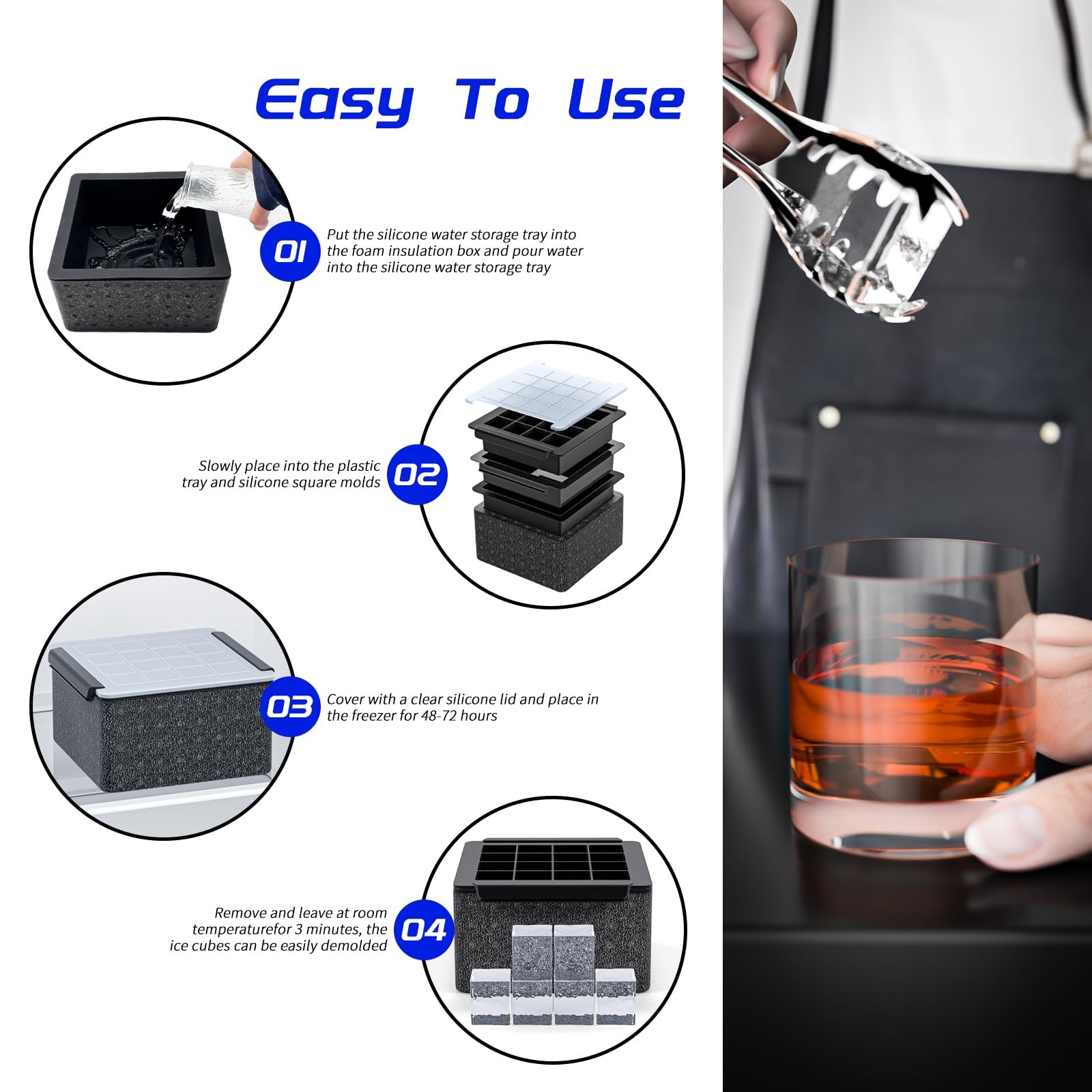 Upgrade 1.68" Clear Ice Cube Maker Molds for Whiskey,Crystal Clear Ice Molds,...