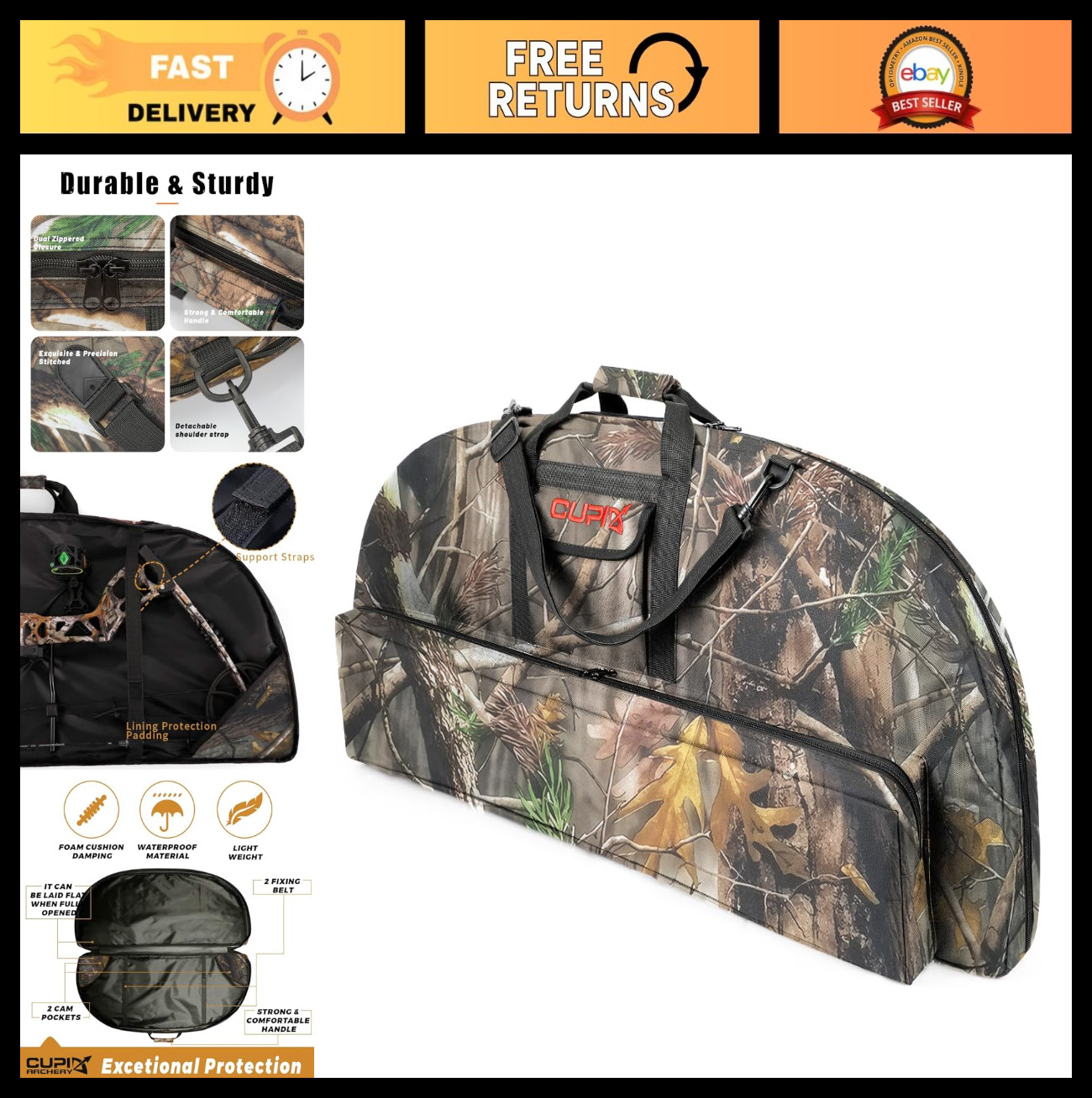 Lightweight Soft Compound Bow Case with Arrow Pocket & Backpack Straps - Durable