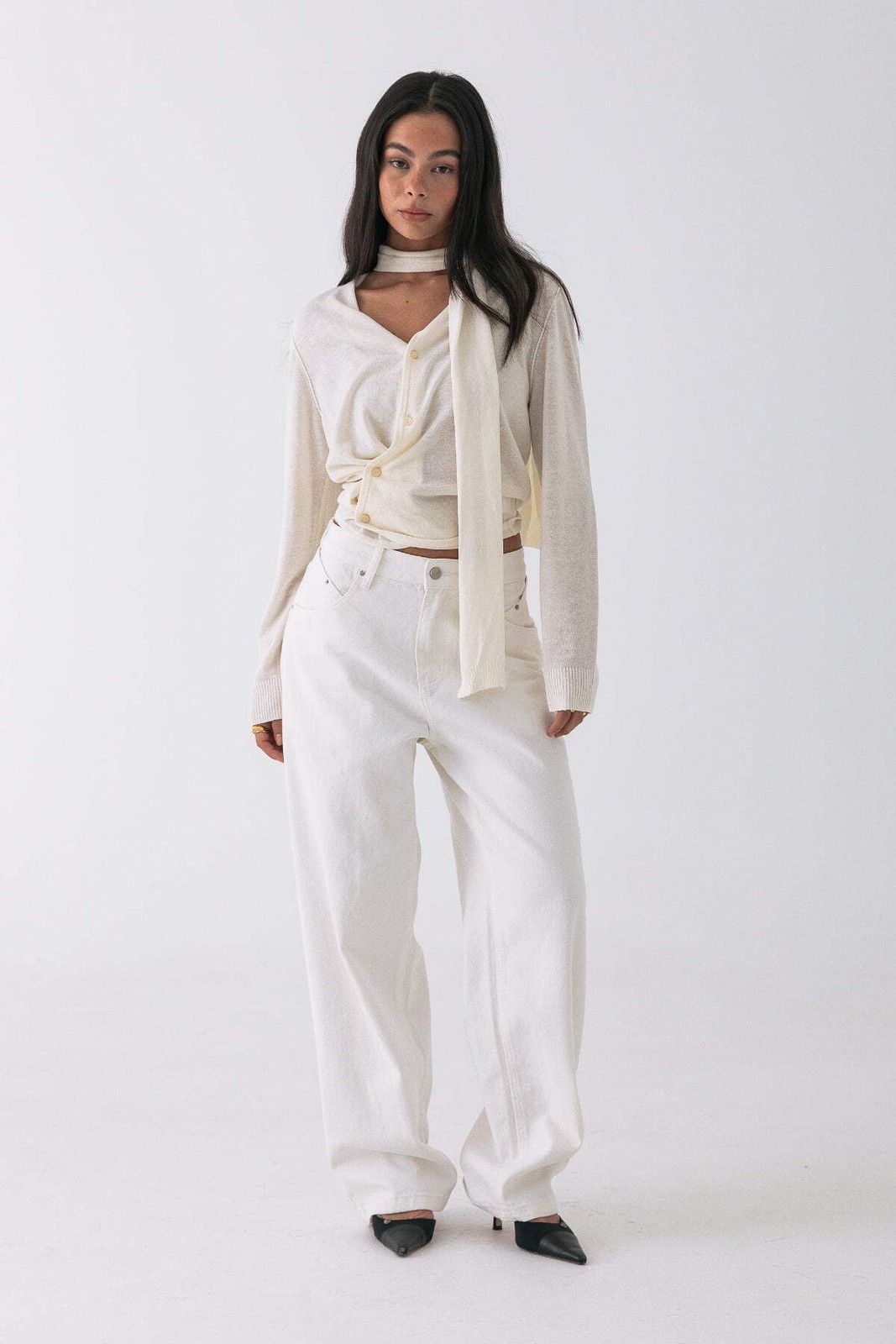 Camden Scarf Cardigan (Lightweight) - Ivory