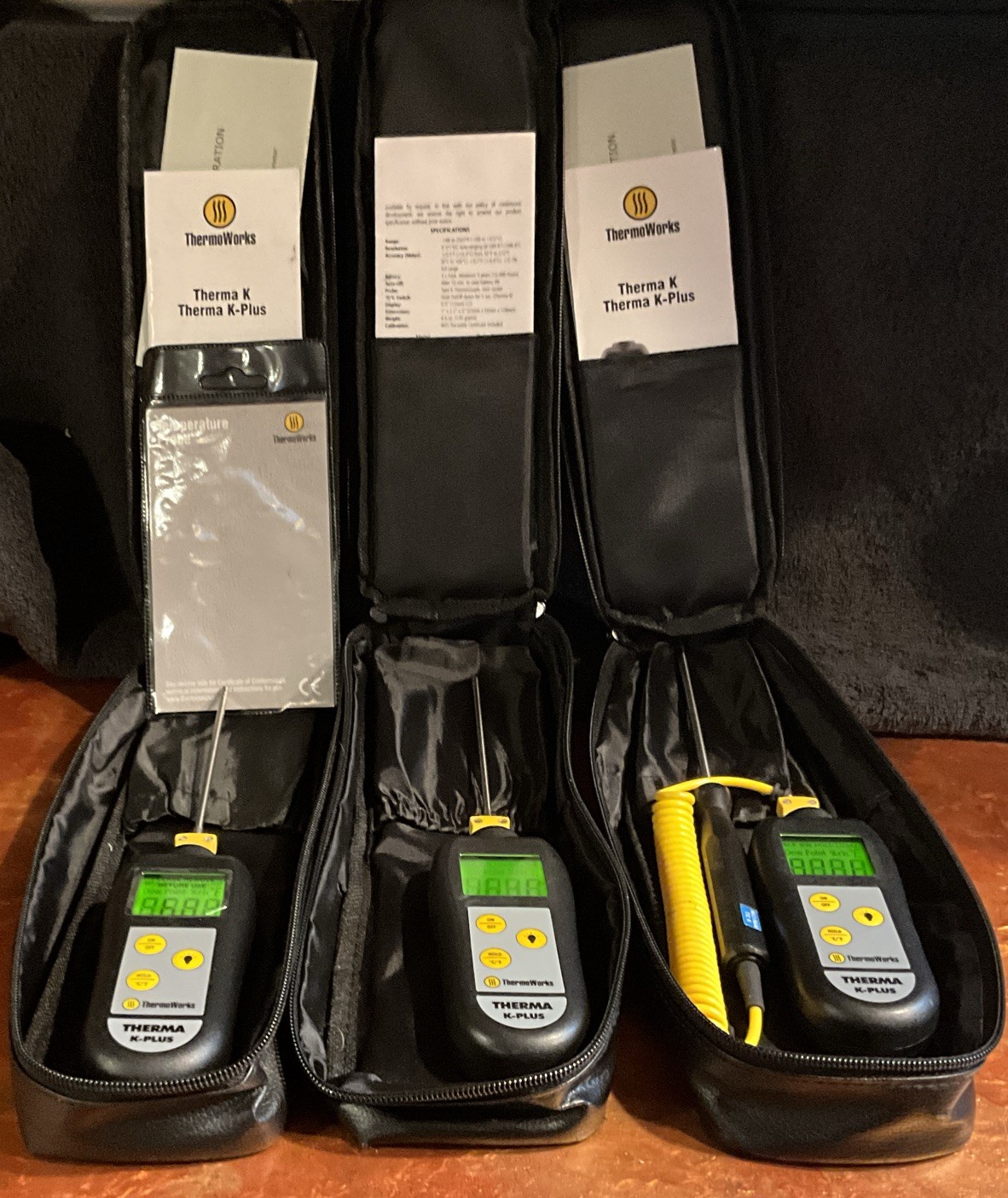 3 ThermoWorks Type K Thermocouple Thermometer Kit w/Probe & Case Used Tested On