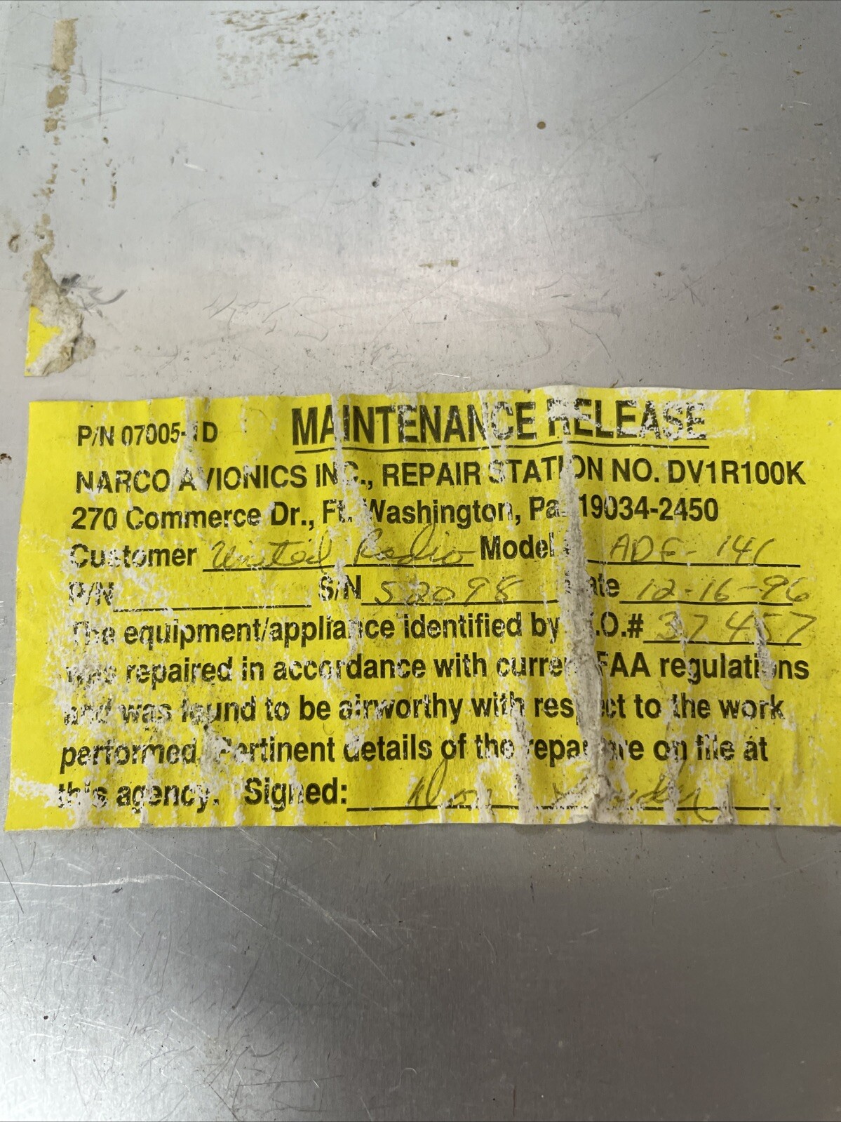 Narco Avionics ADF 141 TSO For PARTS / CORE Untested