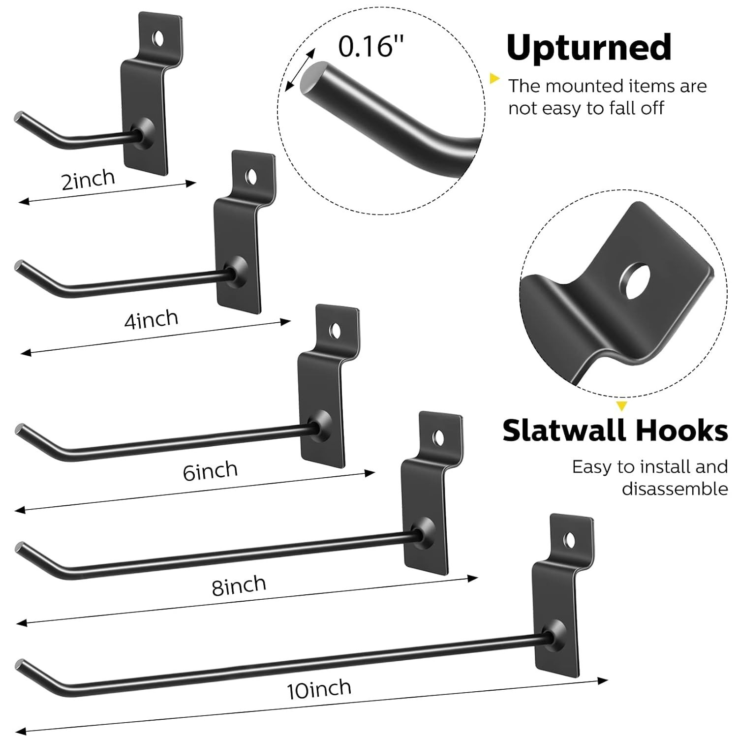 50 Packs Slatwall Hanging Hooks Display Hooks Slatwall Accessories 2", 4", 6",
