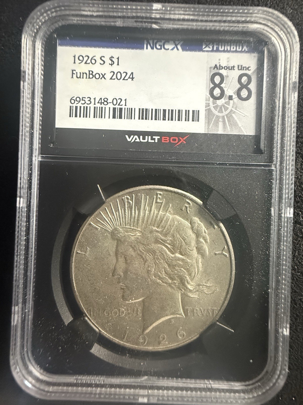 1926-S Peace Silver Dollar NGC X 8.8 = AU 58 T-138