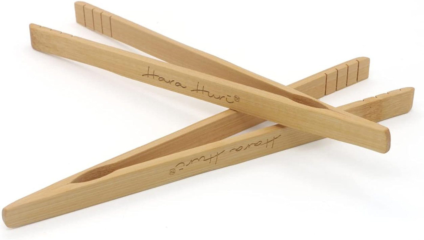 Bamboo Toaster Tongs - Set of 2 Reusable Heat Resistant Wooden Toast Tongs - 8 I