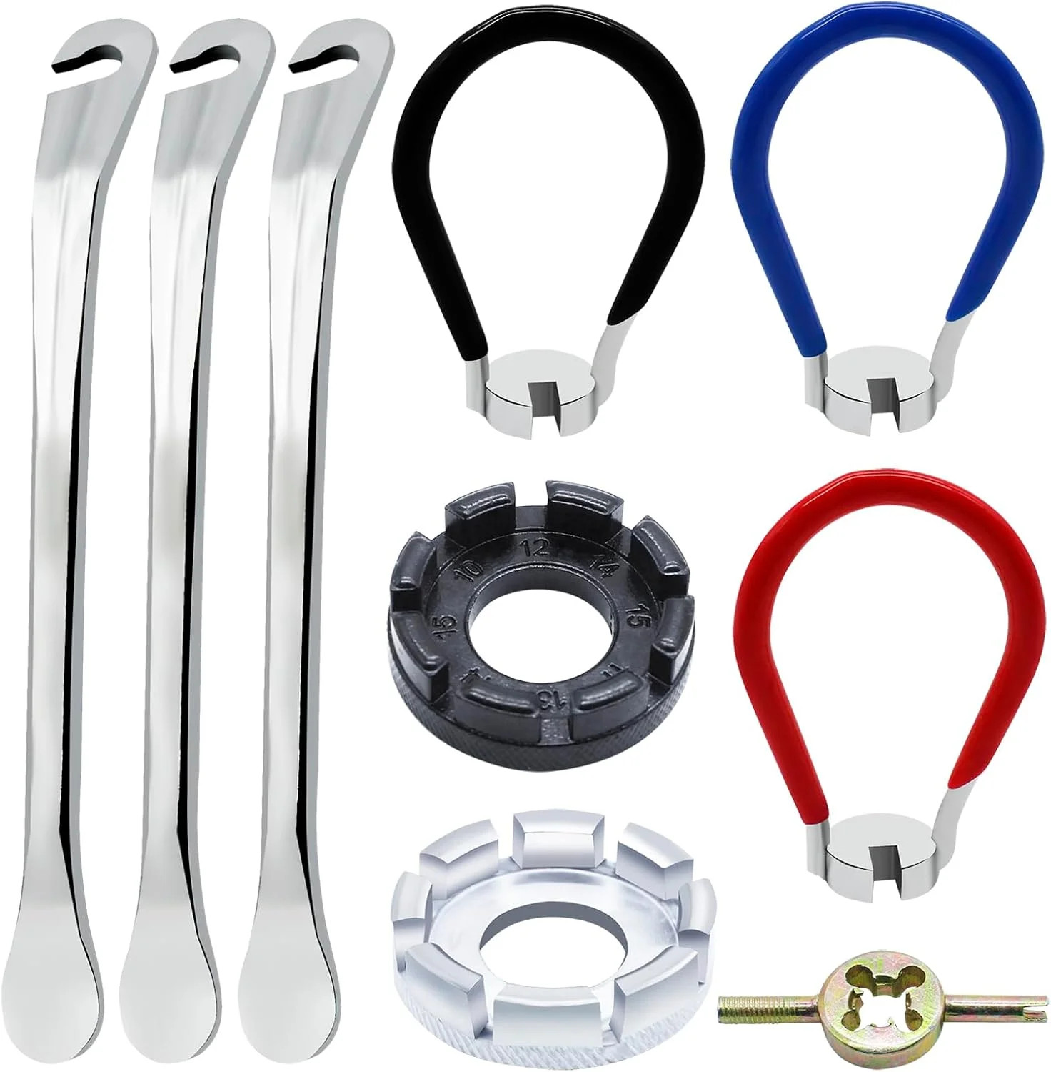 Bike Spoke Wrench Tool Kit, Bicycle Rim Truing Repair Tools Set with Tire Levers