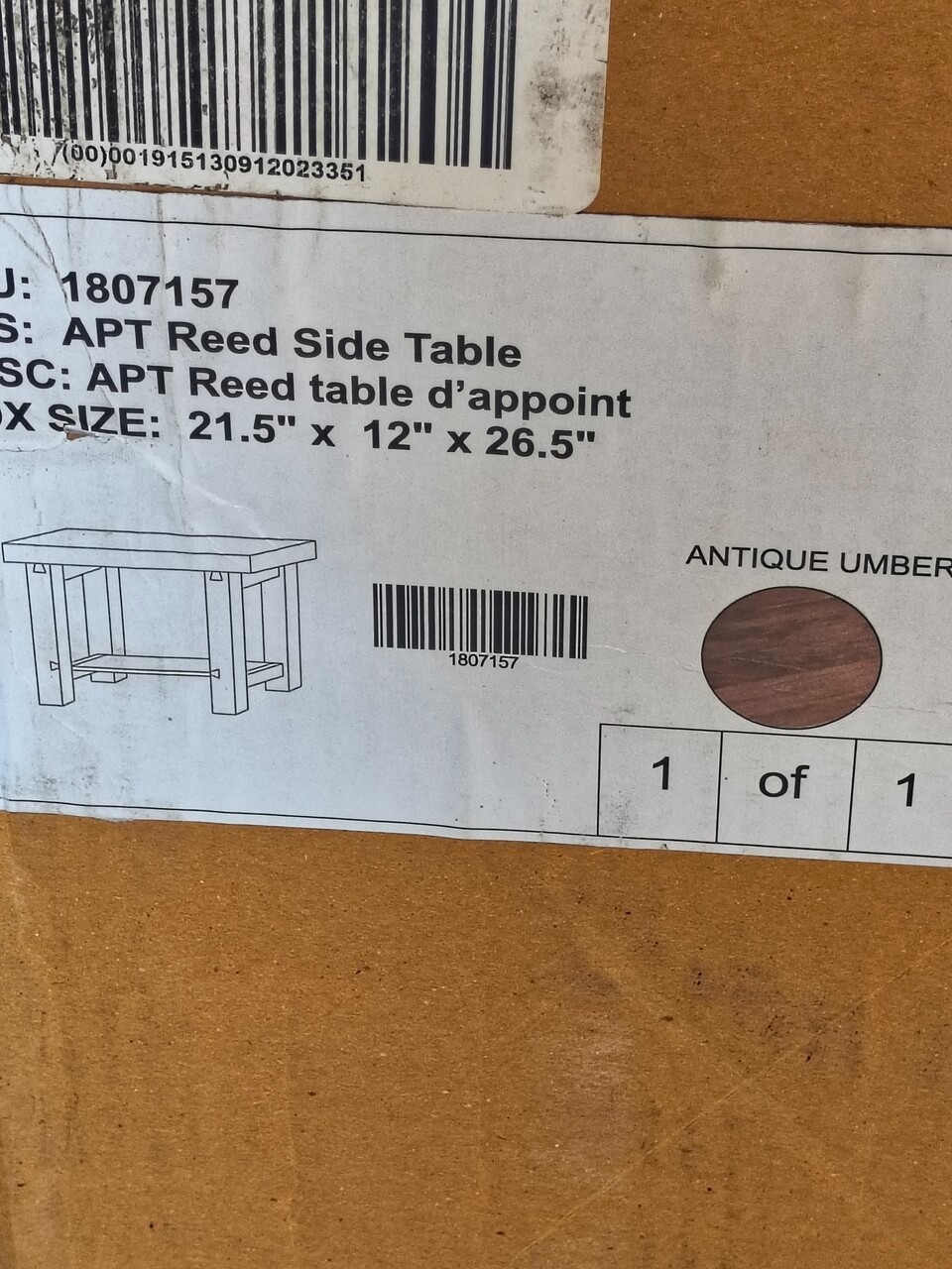 Pottery Barn Reed Rectangular Side End Table 20" w x 18" d x 24" h Antique Umber