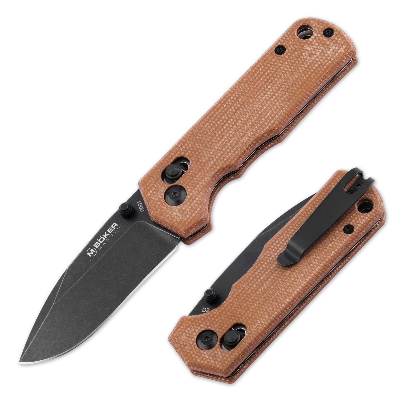 BOKER MAGNUM Rockstub Brown Micarta Folding Knife 2.64" Blade 440B - 01SC710
