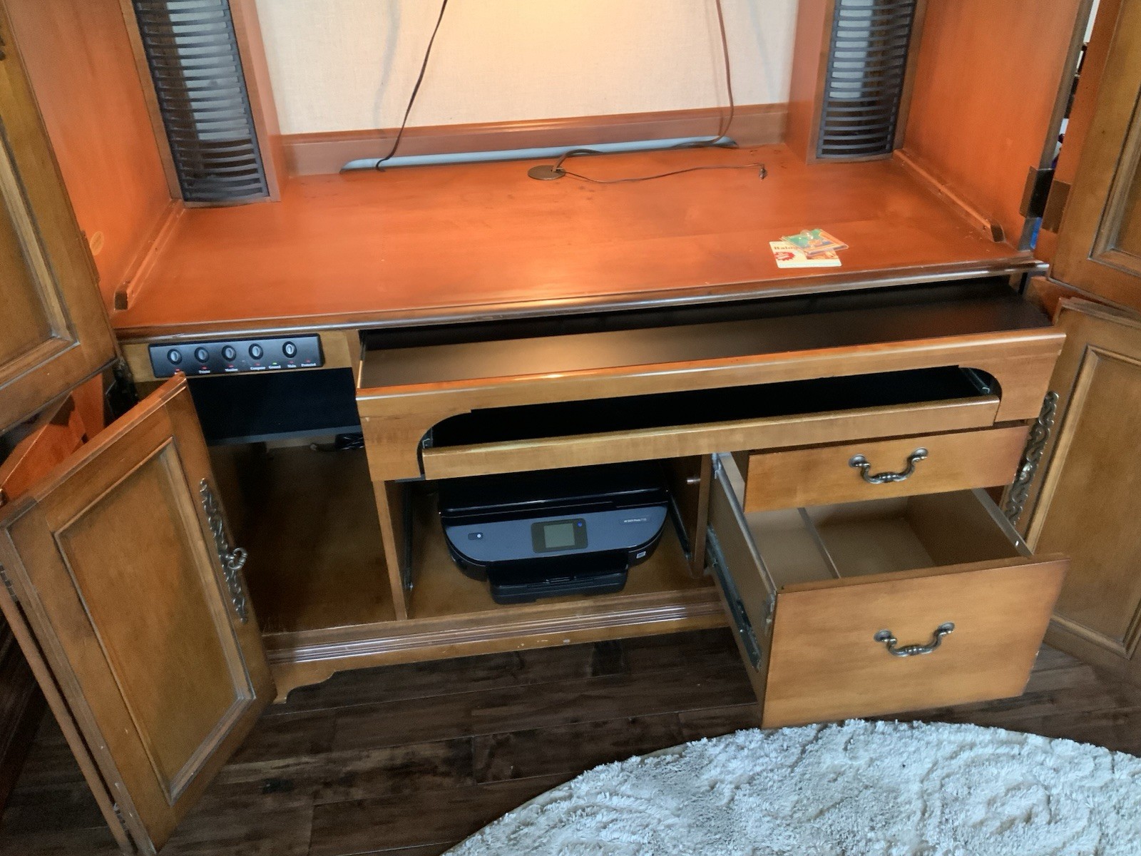 Hooker 2 Piece Office Center Cabinet With Lightning. Good Condition.