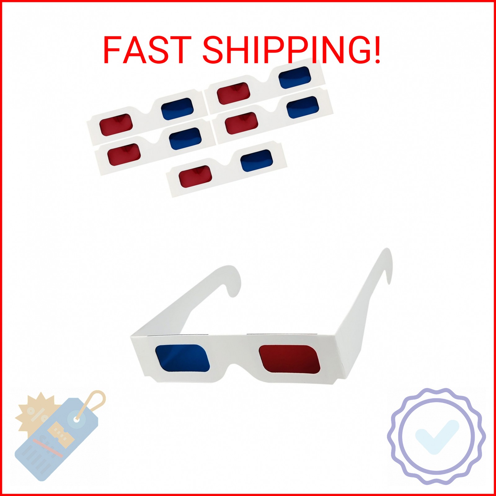 QIANCAIWANG 5 Pack 3D Paper Glasses for Movies, Blue and Red 3D Cardboard Glasse