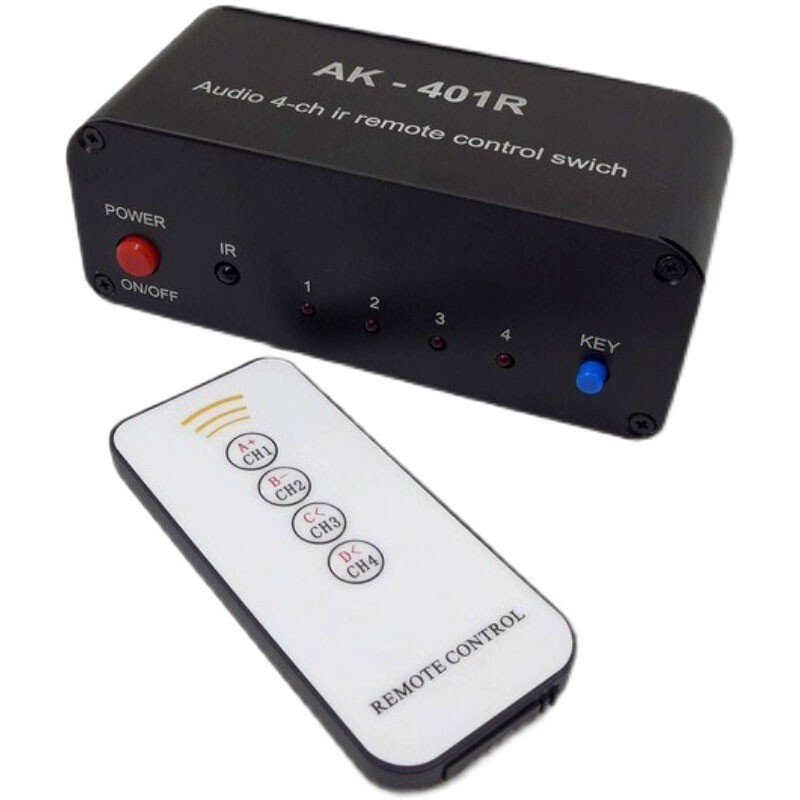 AK-401R Audio Switcher w/ IR Remote Control Support 4-Channel Audio Source