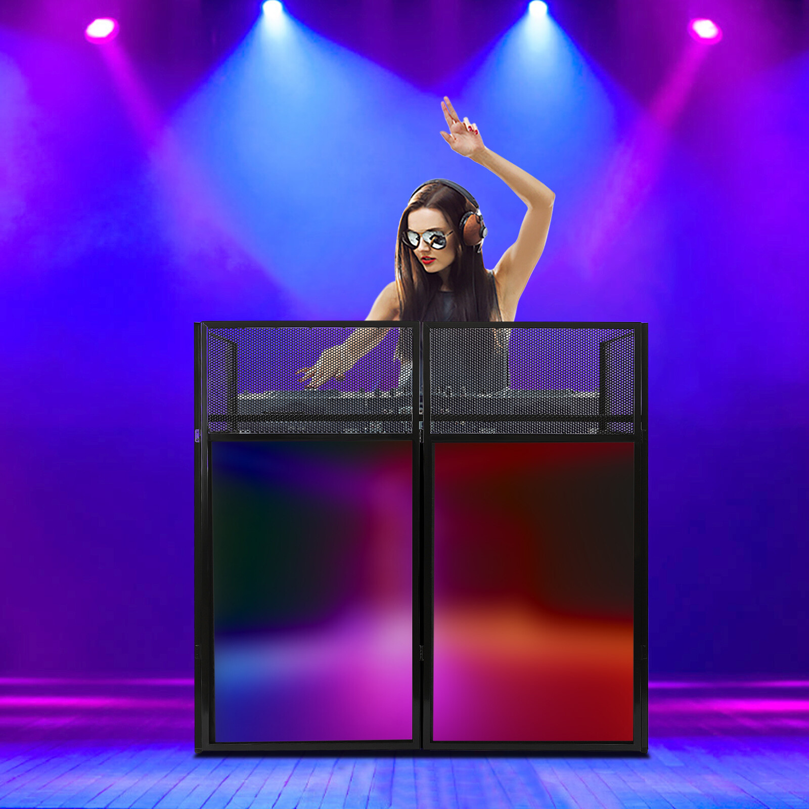 Rolling DJ Display Stand, DJ Event Booth Facade, Portable DJ Facade Booth Table