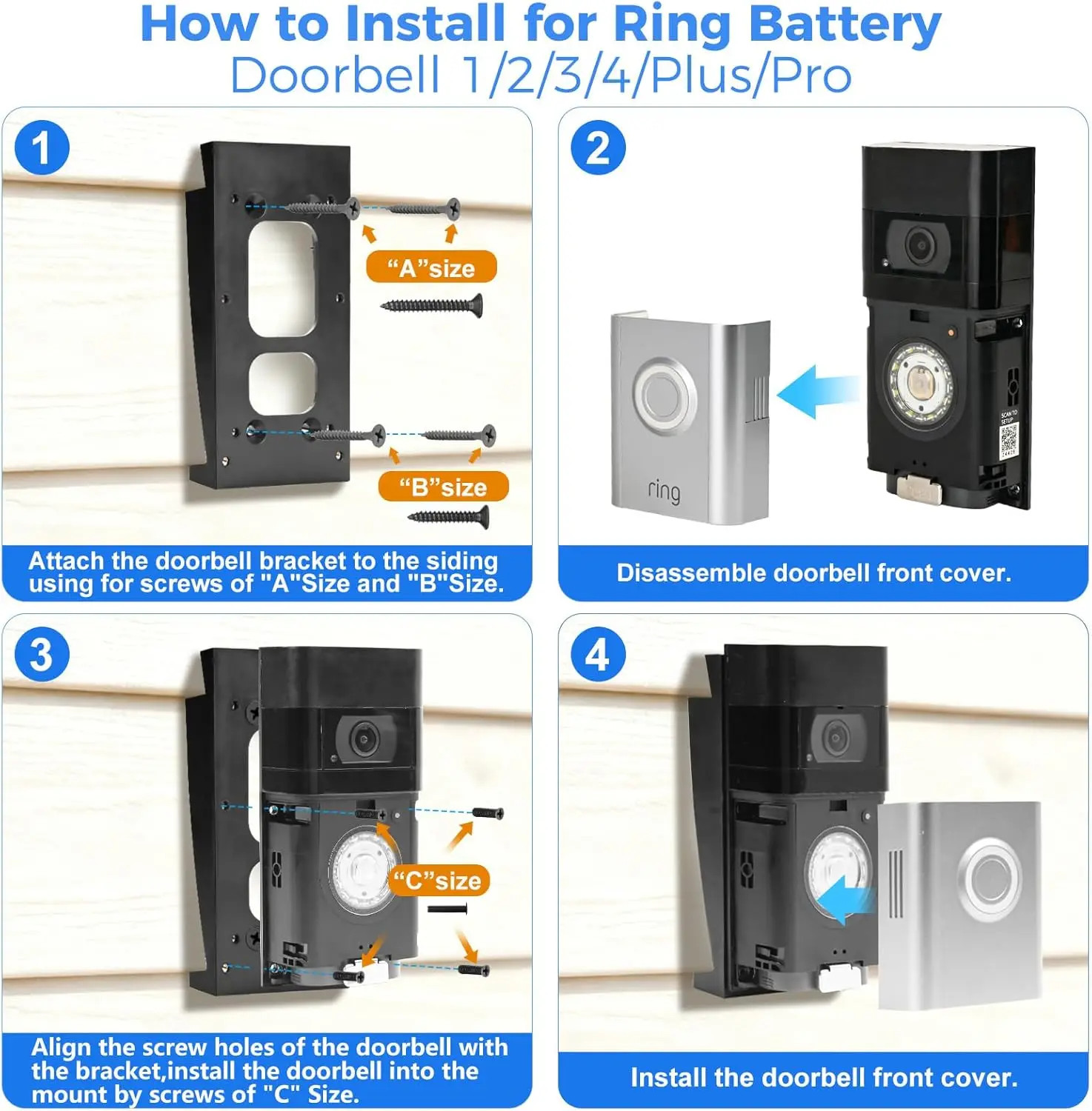 Ring Doorbell Vinyl Siding Mount | 4" Angle Adjustment Bracket, Easy Install